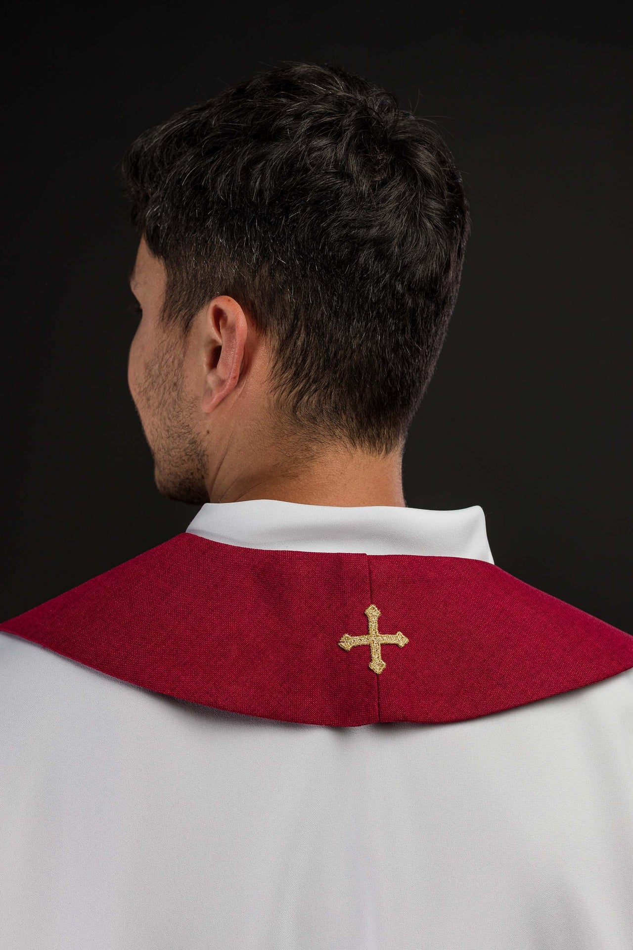 Stuła haftowana aksamitna z motywem IHS czerwona - ORNATY.PL