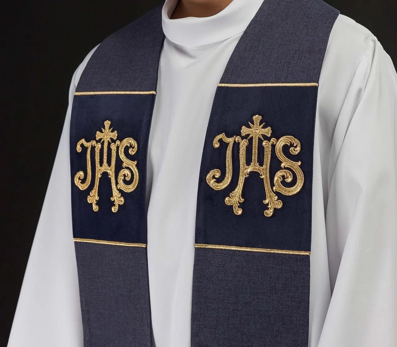 Purple Velvet Embroidered Stole with IHS Motif