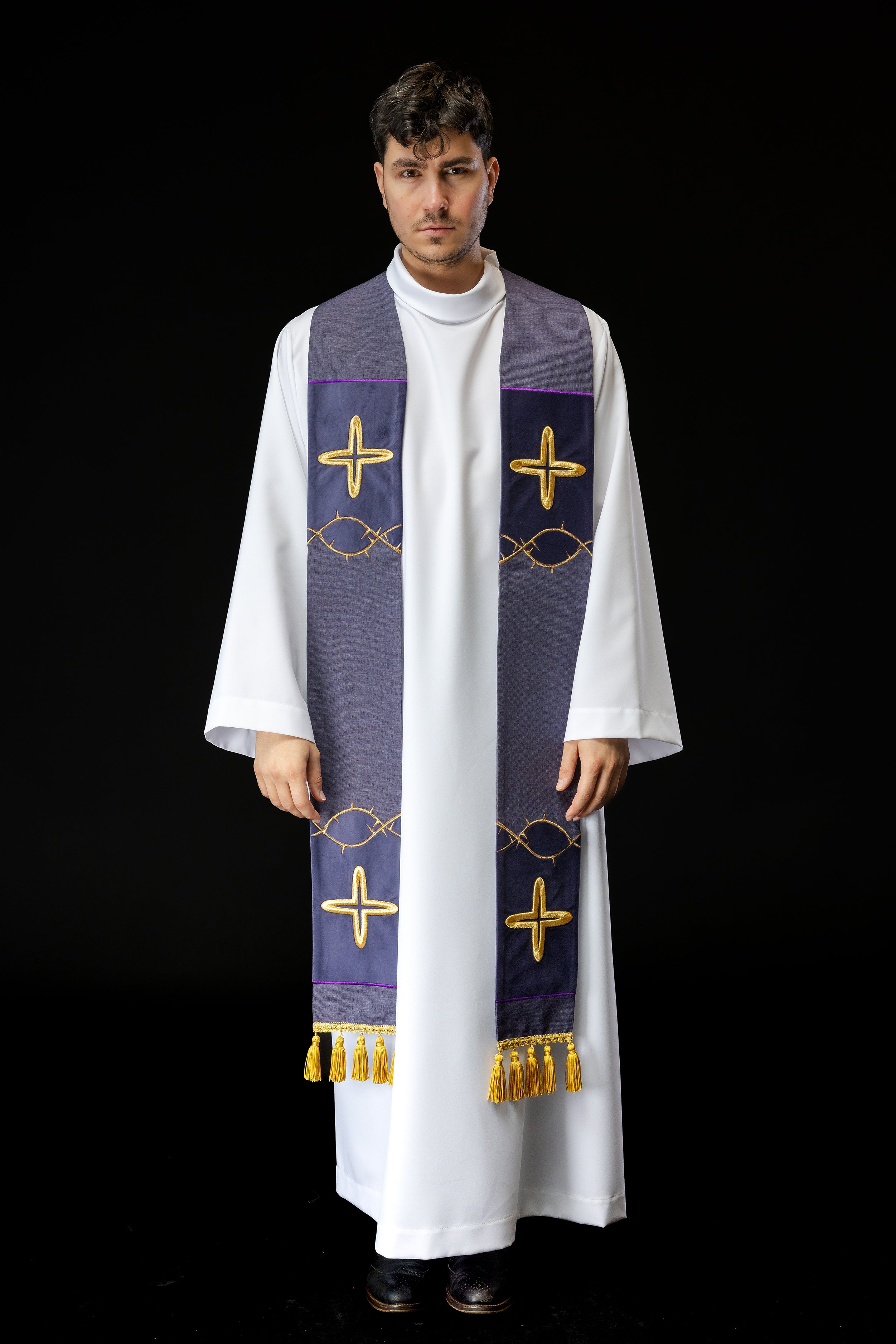 Advent embroidered stole with crosses purple