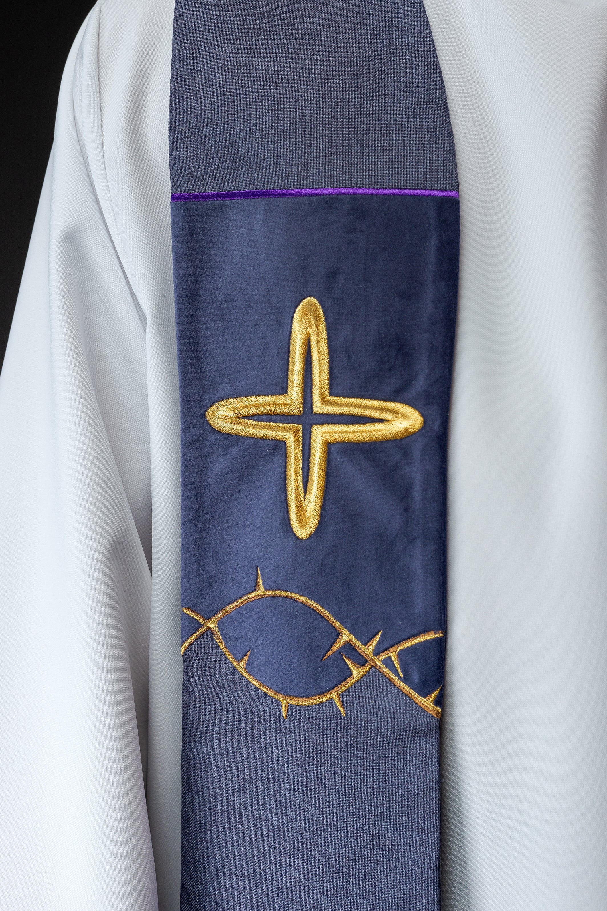 Advent embroidered stole with crosses purple