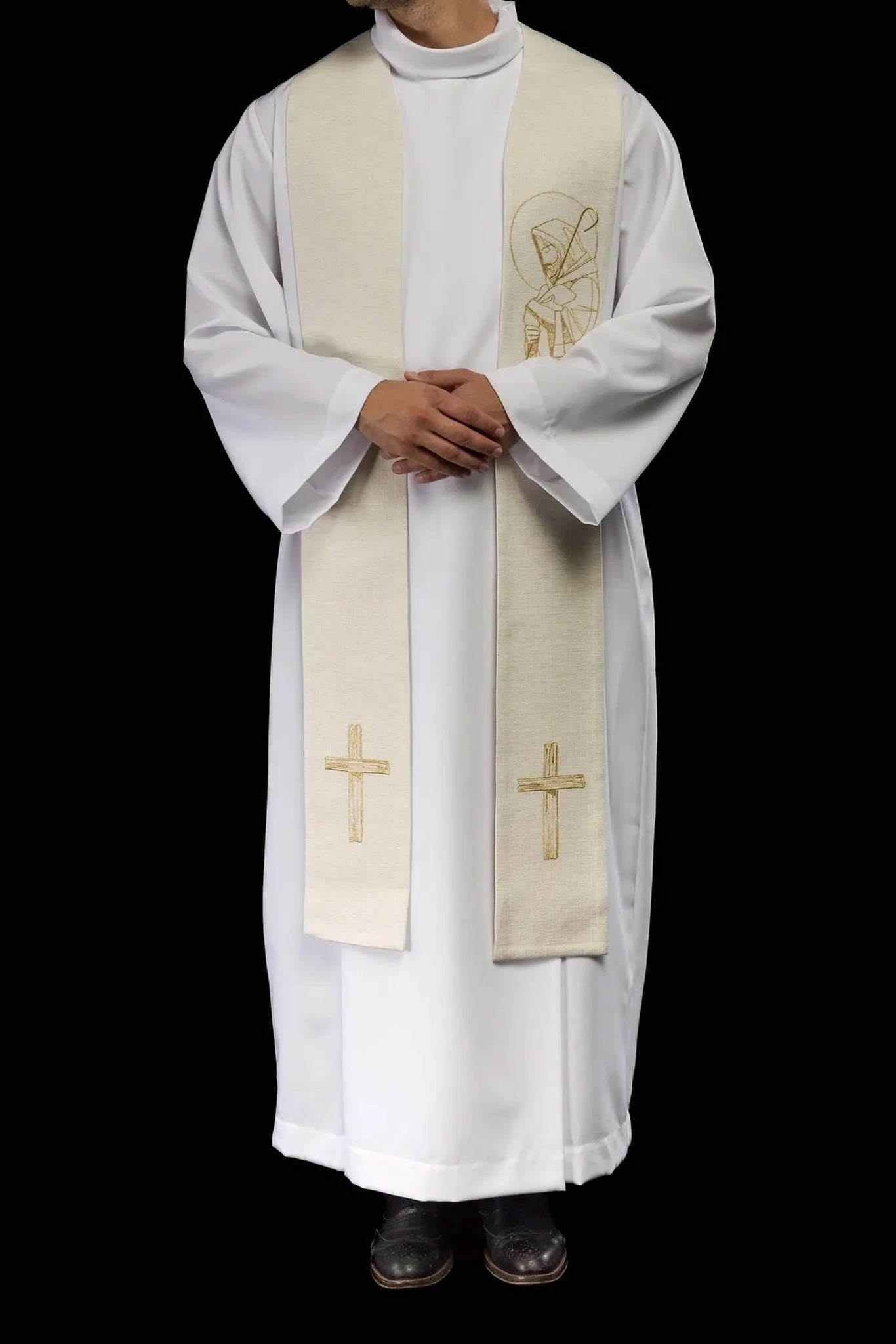 Embroidered stole "Jesus the Good Shepherd" in ecru