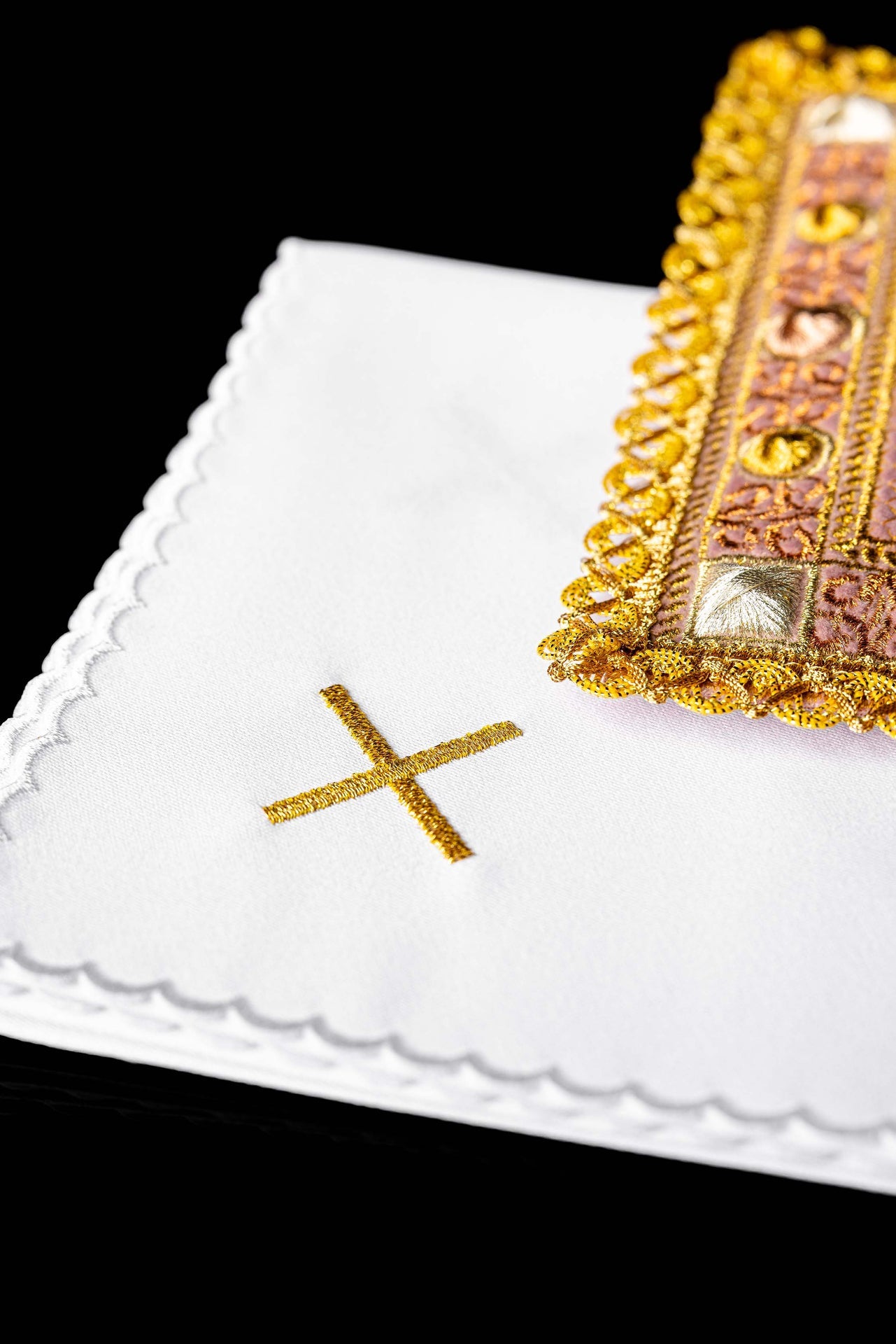 Velvet Pink Chalice Linen Set with Embroidered IHS Symbol