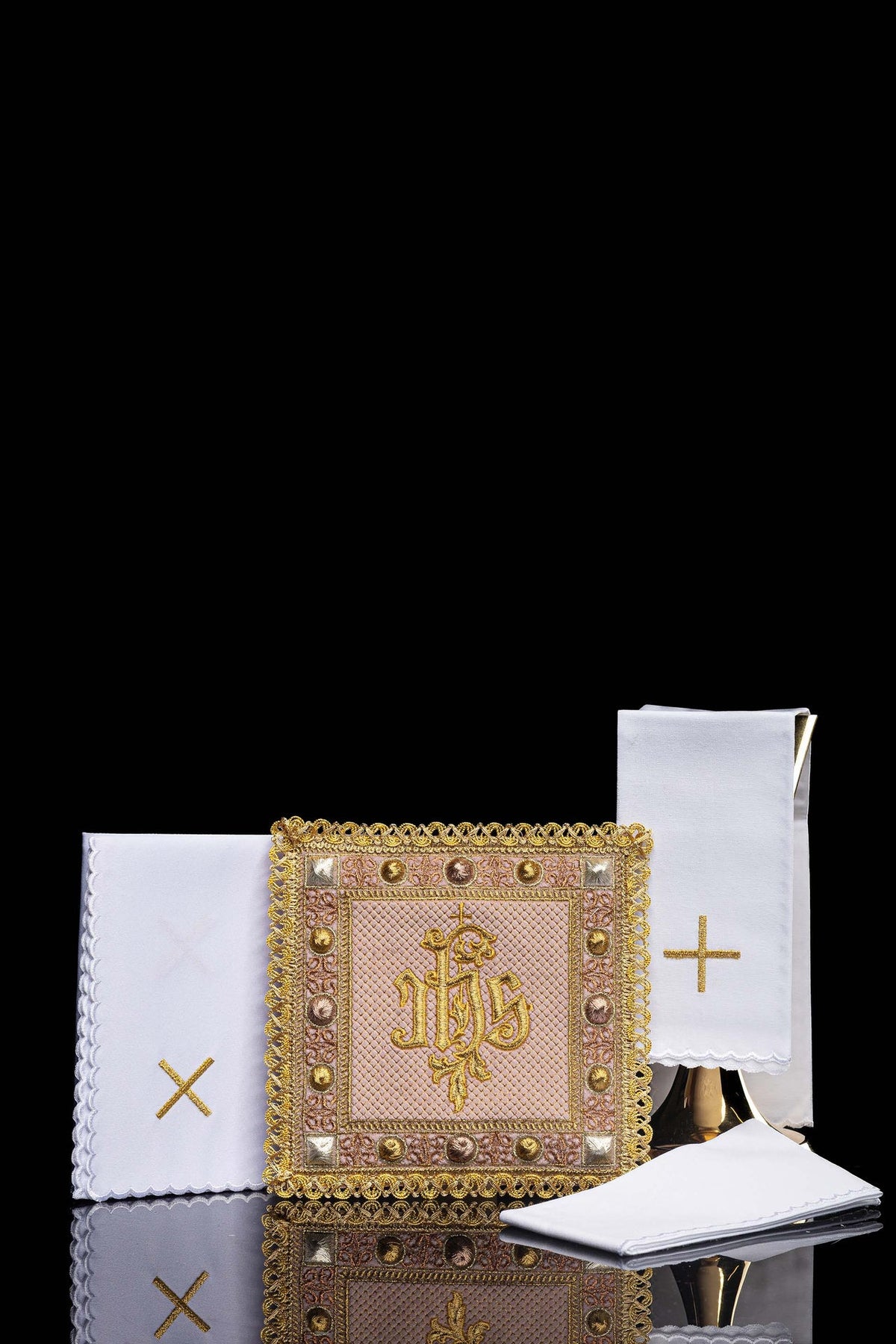 Velvet Pink Chalice Linen Set with Embroidered IHS Symbol