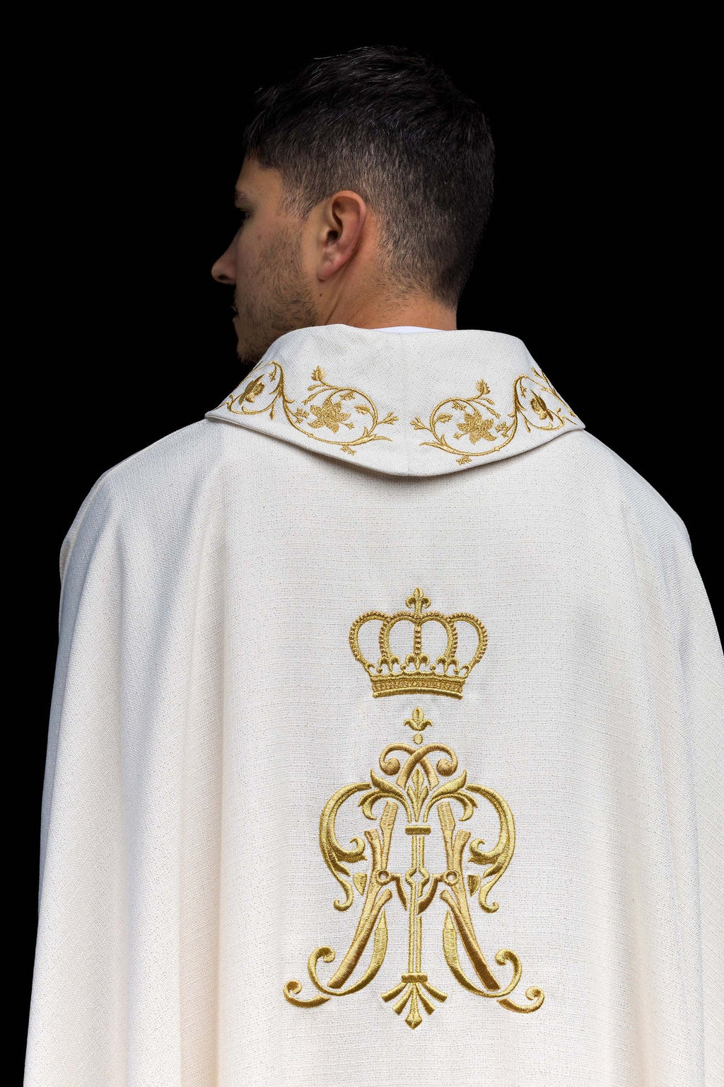 Liturgical chasuble with embroidered Marian Coat of Arms and Crown