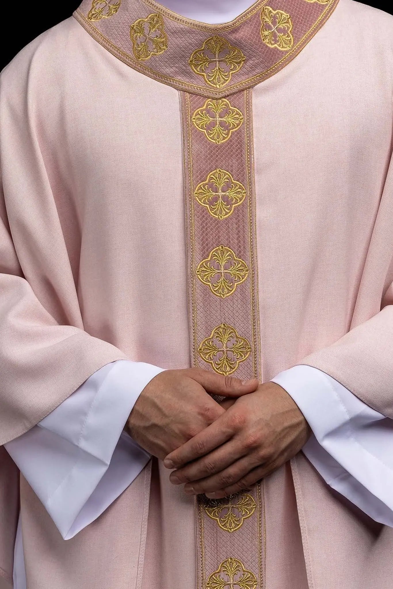 Pink Chasuble with Embroidered Cross Orphrey and Collar