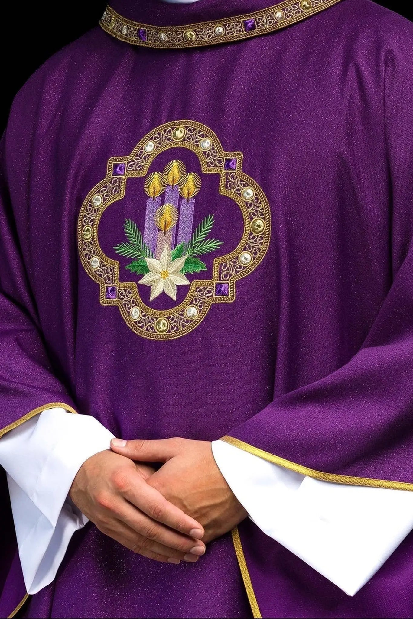 Embroidered Advent Chasuble Made from Shimmering Fabric