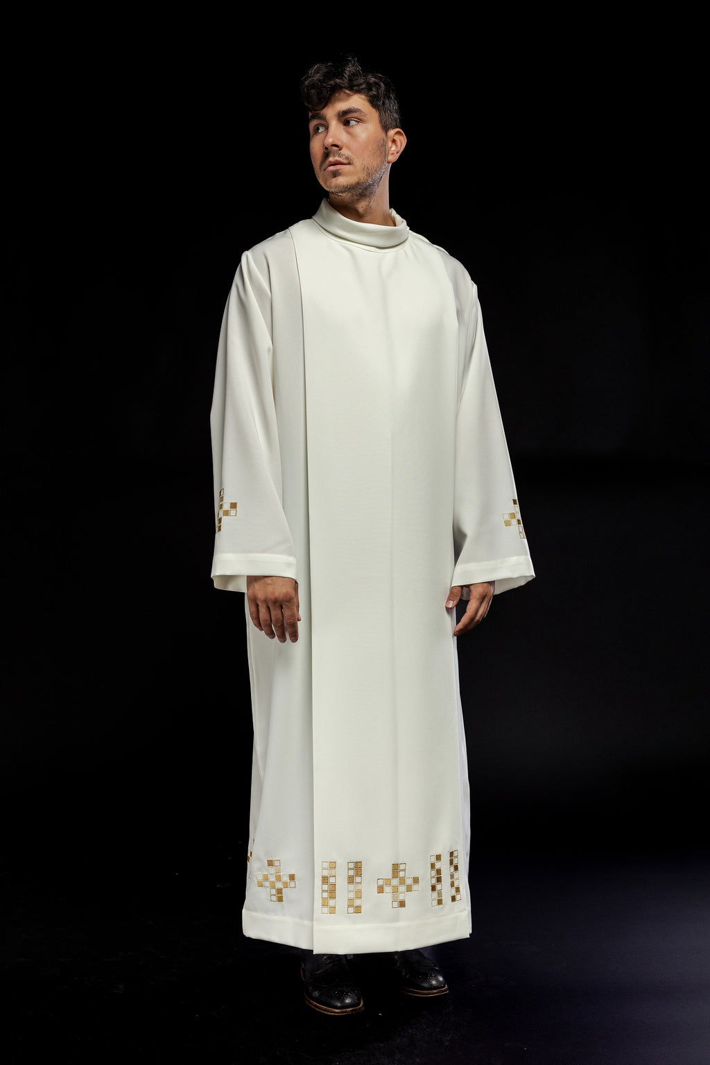Alba with embroidered mosaic Crosses ecru