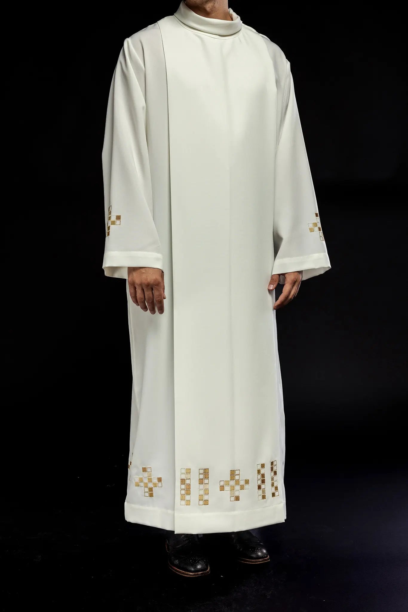 Alba with embroidered mosaic Crosses ecru