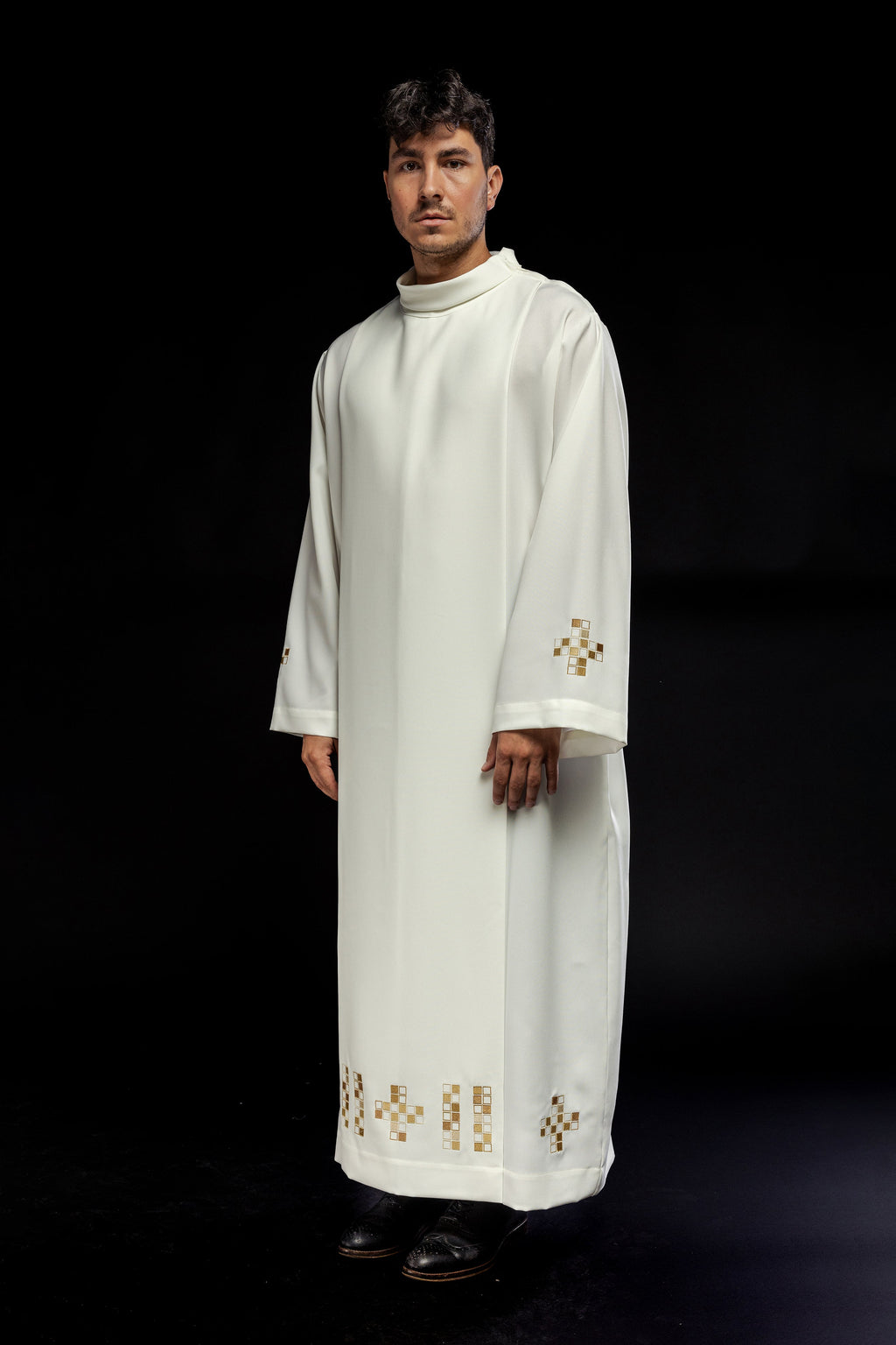 Alba with embroidered mosaic Crosses ecru