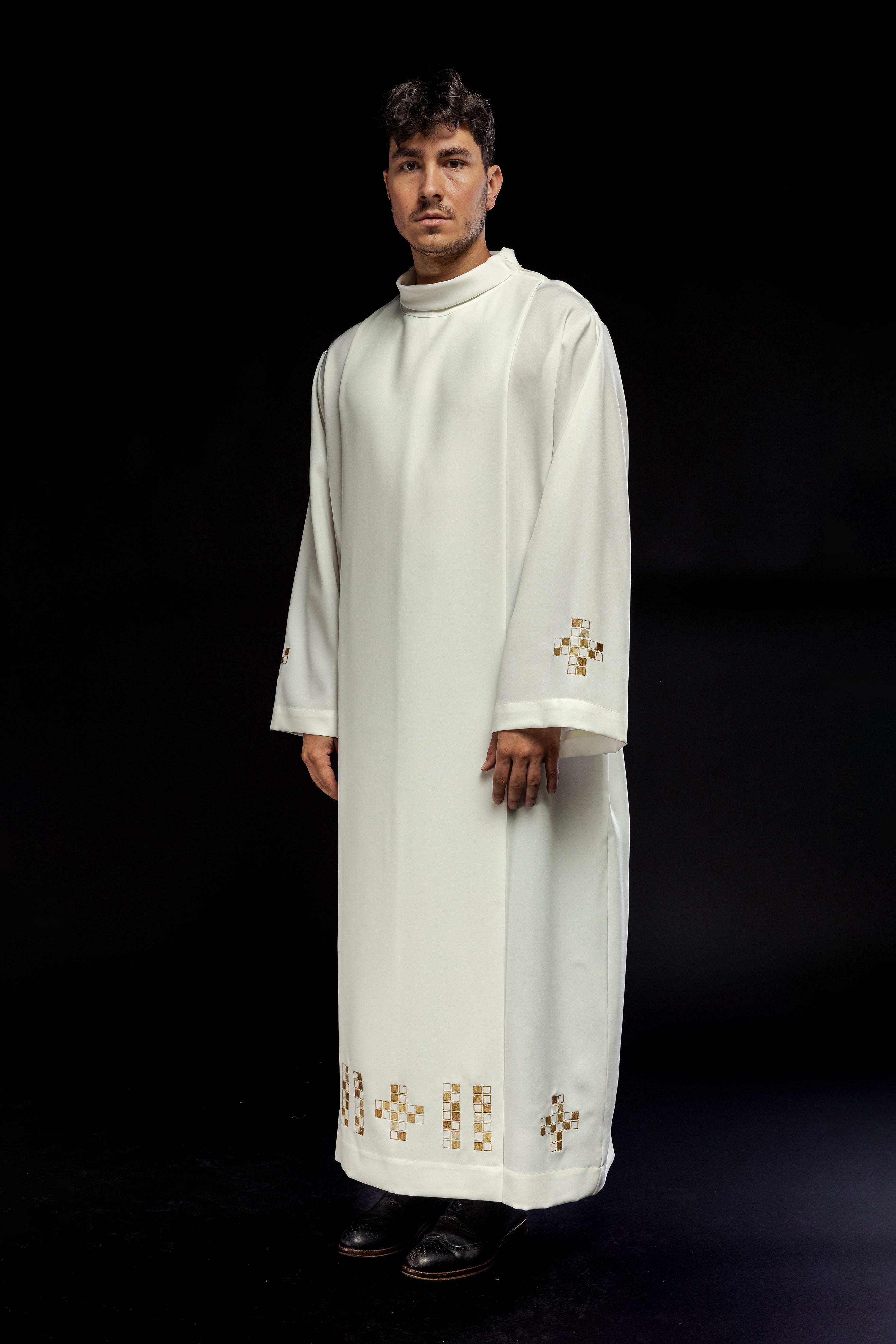 Alba with embroidered mosaic Crosses ecru
