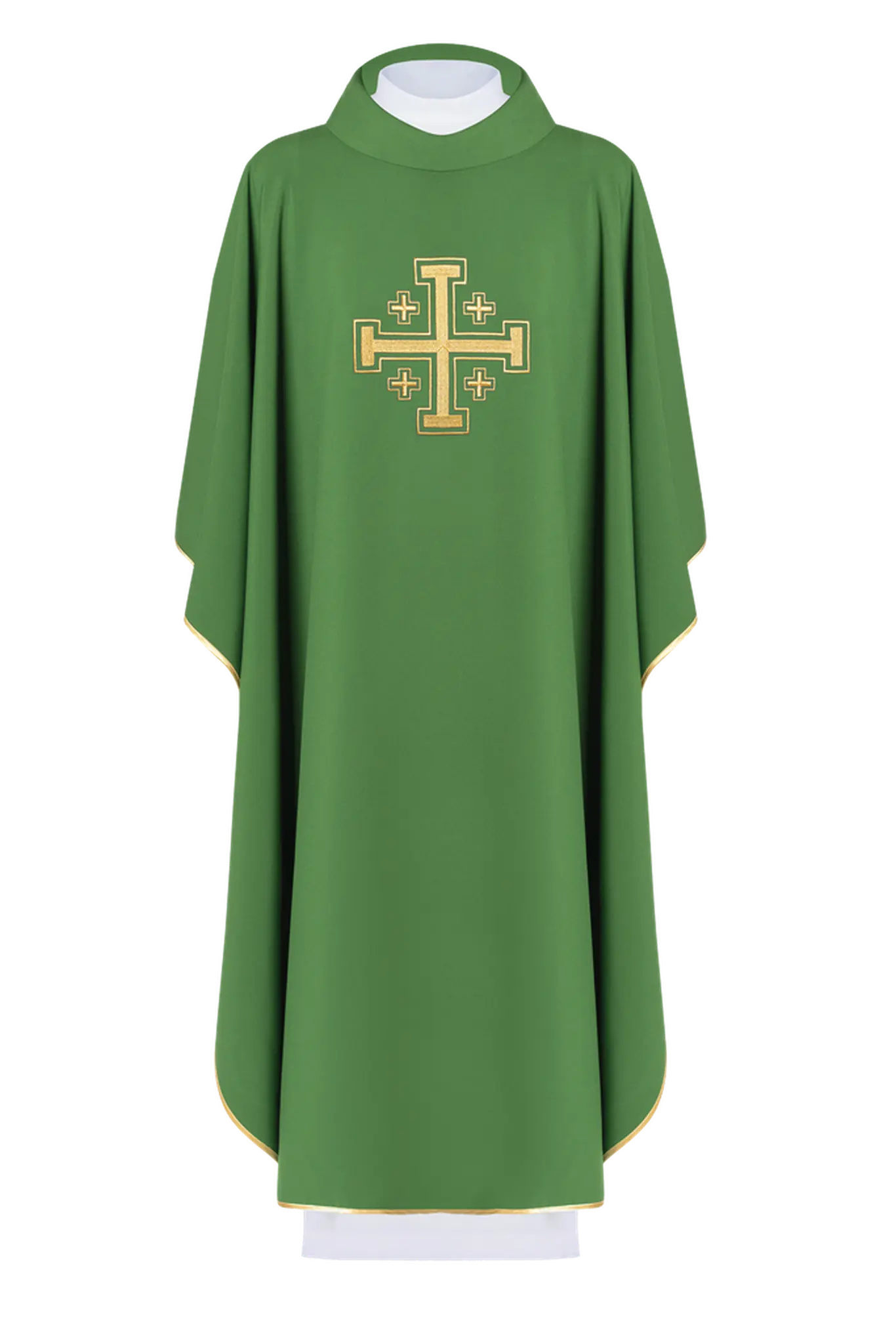Green chasuble with gold Jerusalem cross