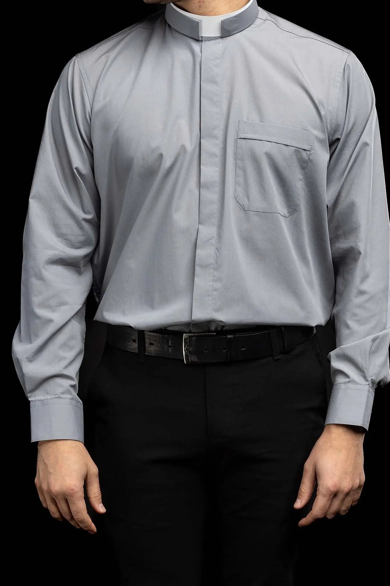 Roman Clergy Shirt Light Gray Long Sleeve with Collar Tab
