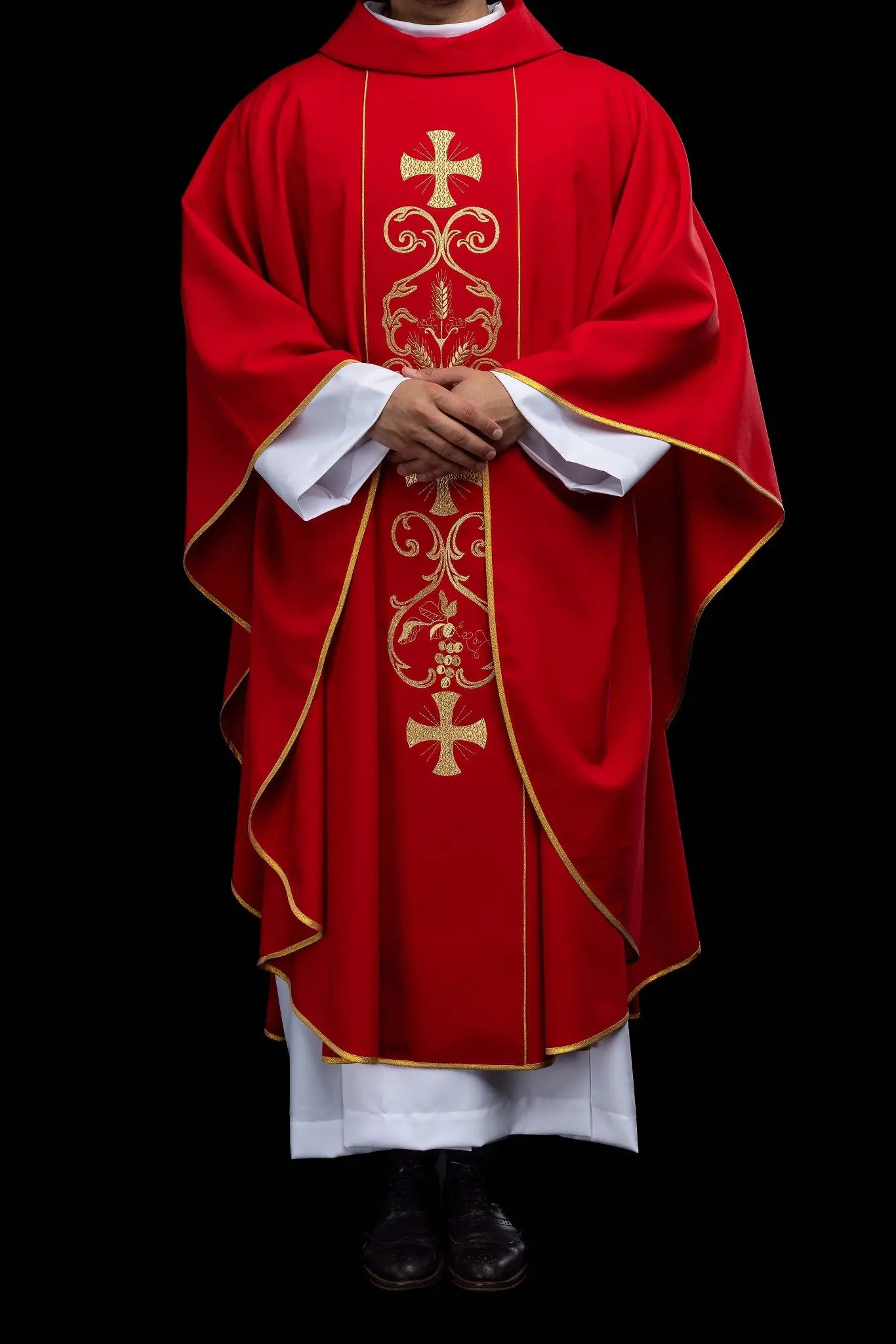 Red Liturgical Chasuble with Embroidered Band