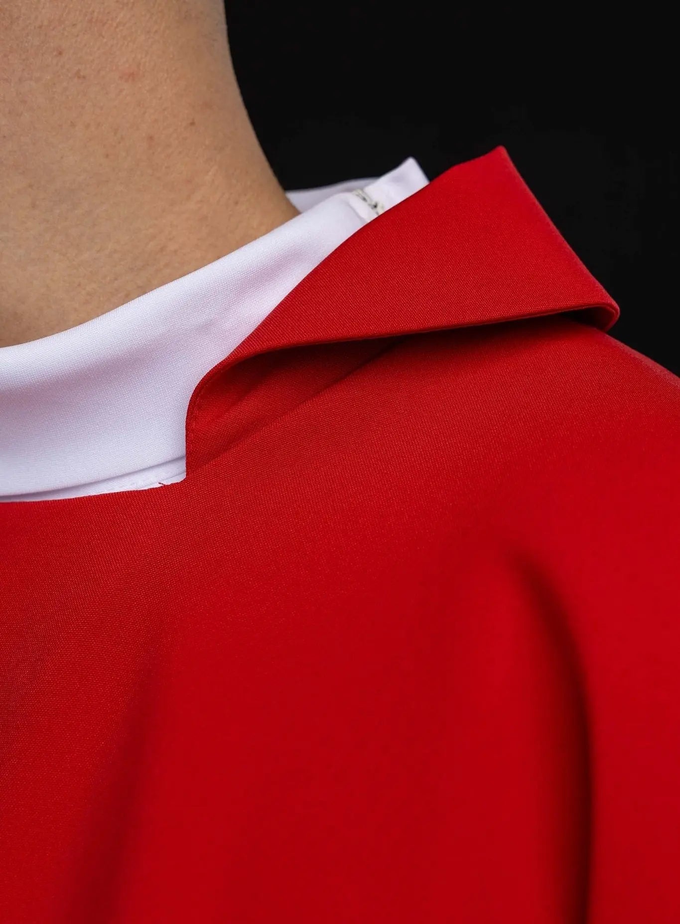 Red Embroidered Chasuble with Ornamental Cross and Wide Collar