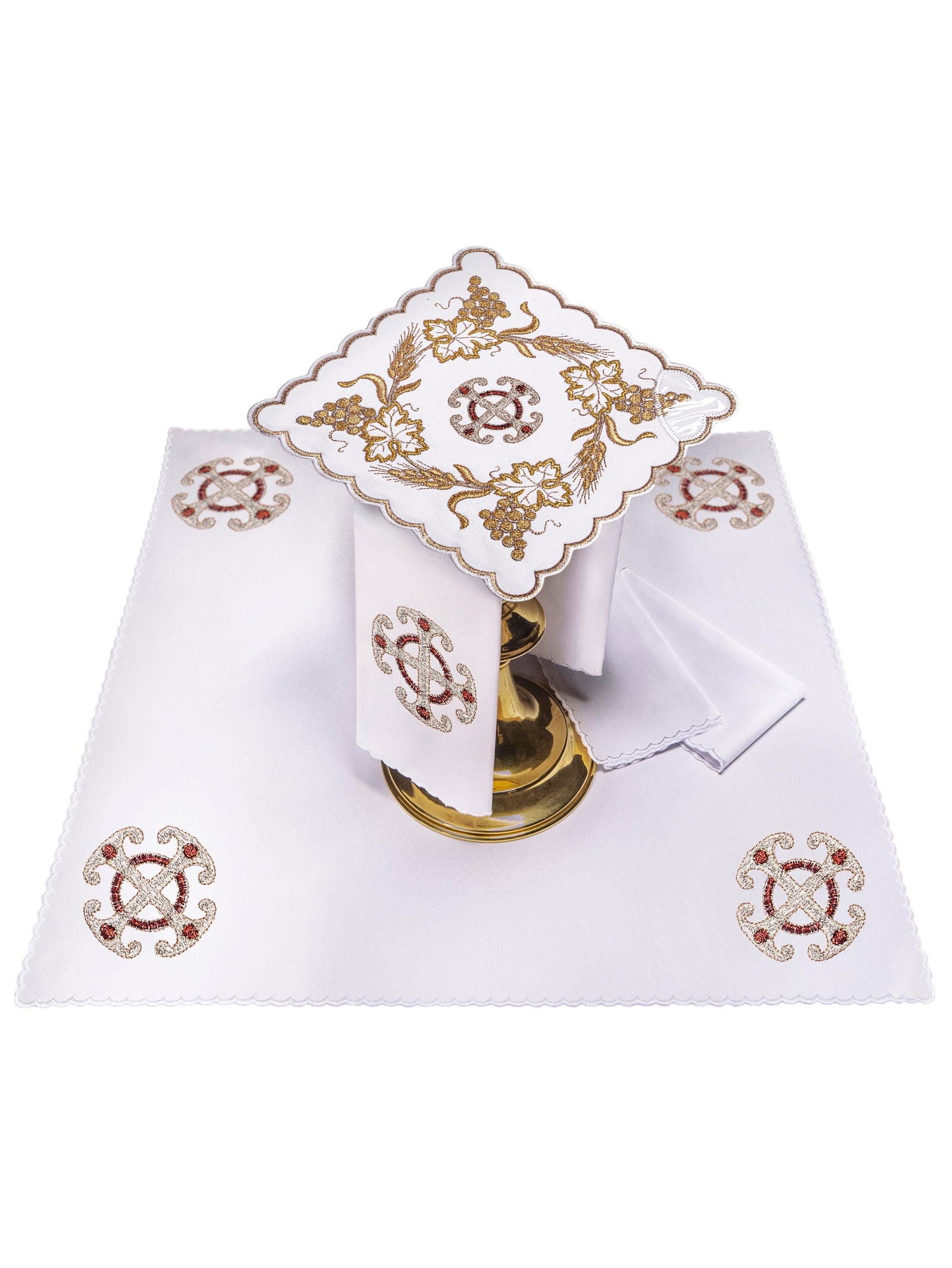 Richly embroidered chalice linen