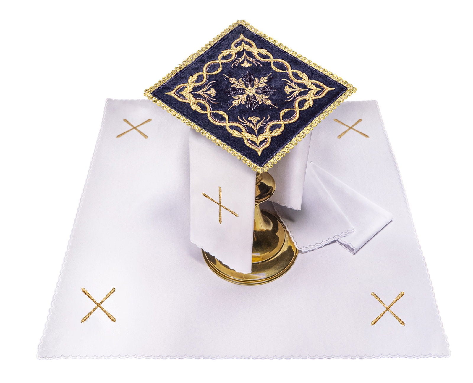 Chalice linen purple embroidered Golden Cross embellishments