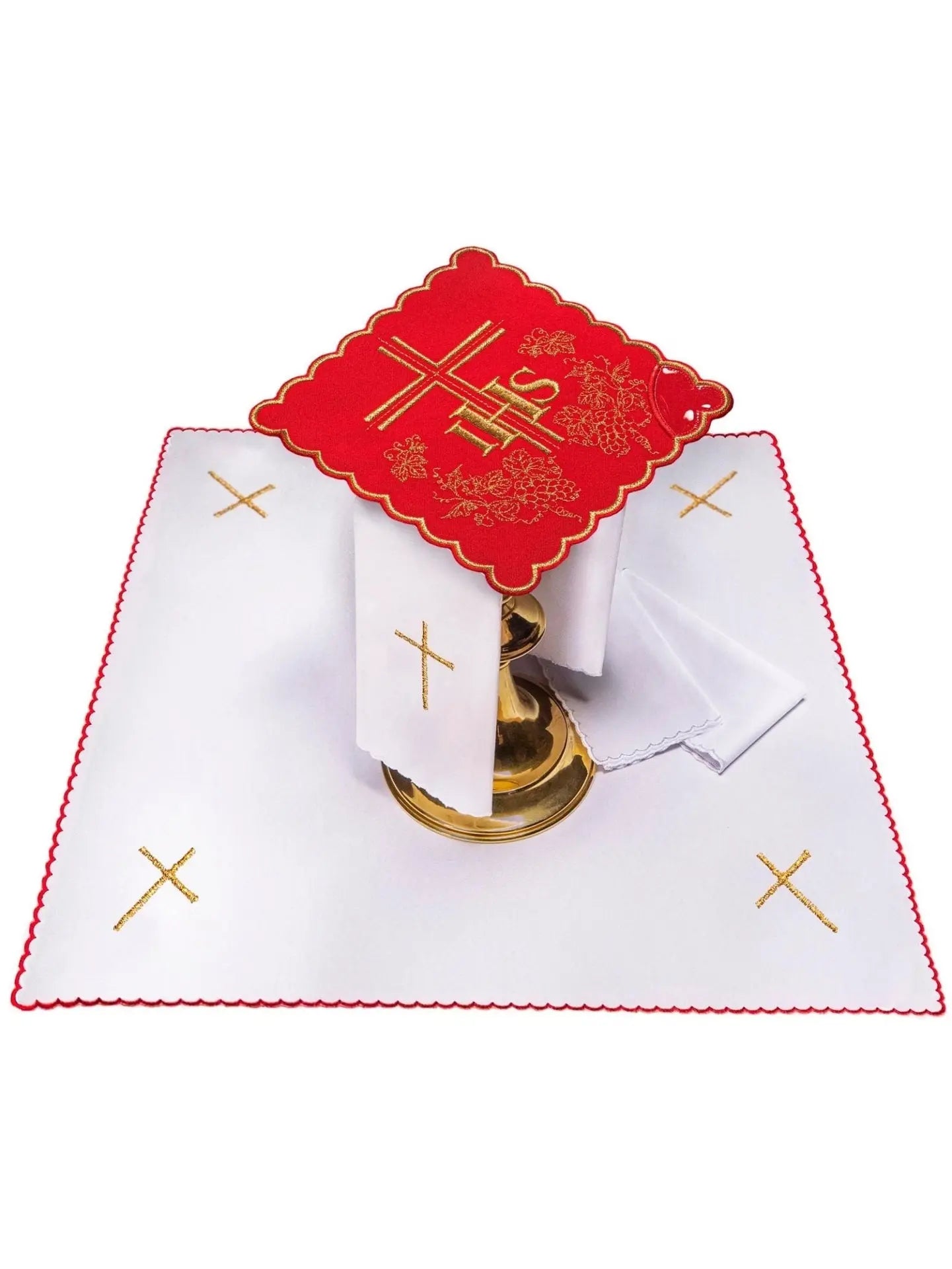Embroidered chalice linen Red IHS