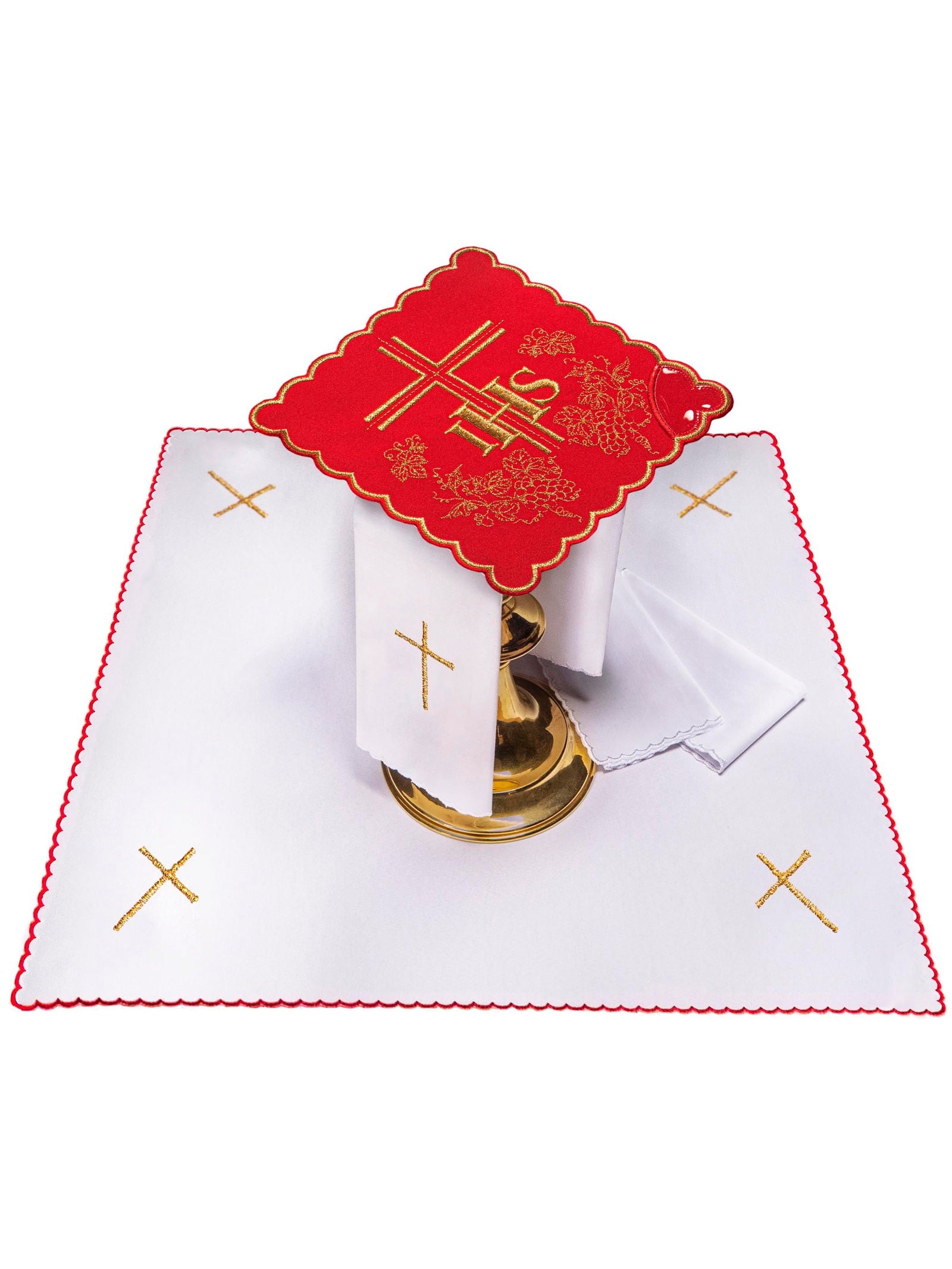 Embroidered chalice linen Red IHS