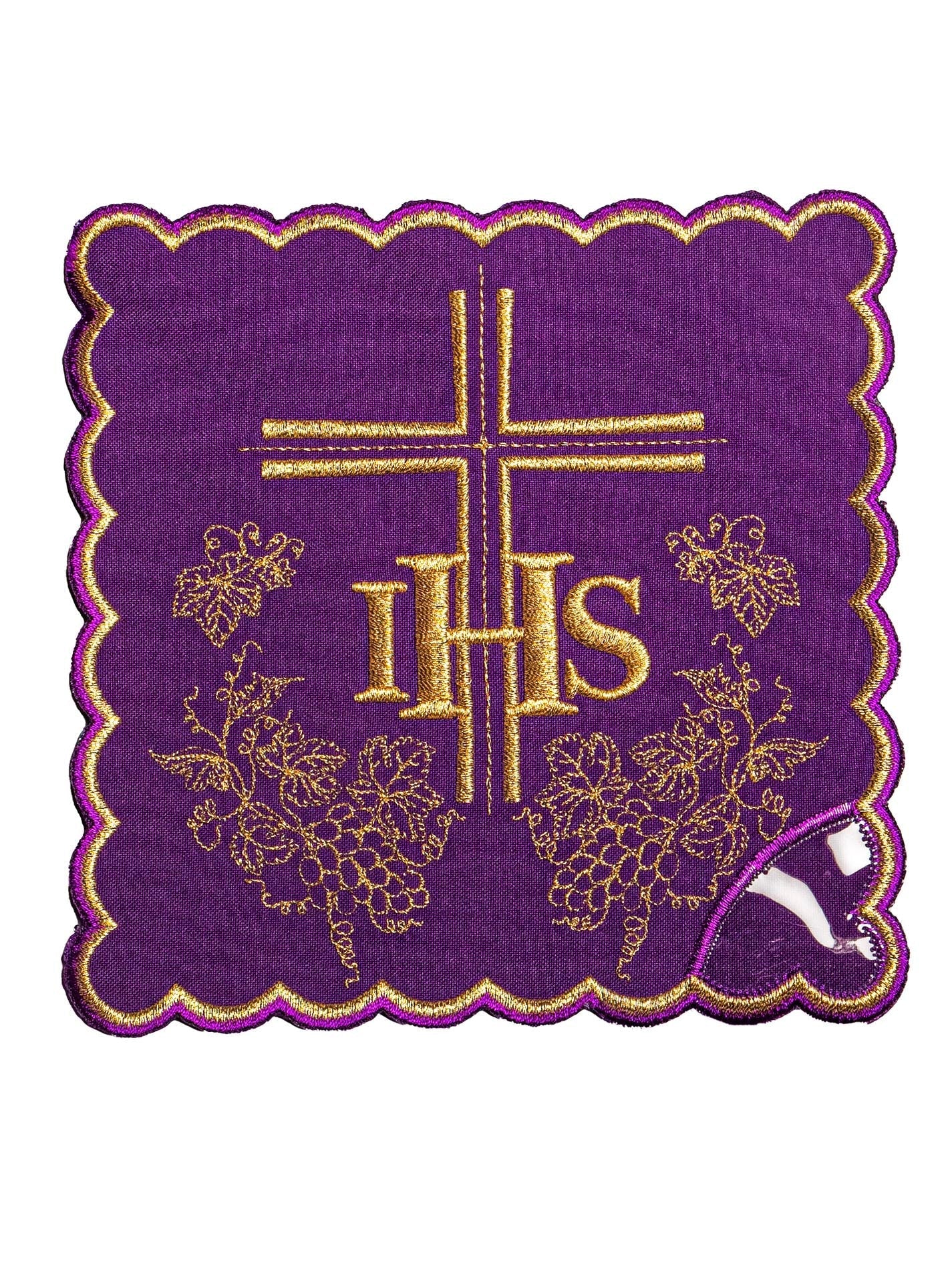 Embroidered chalice linen Purple IHS