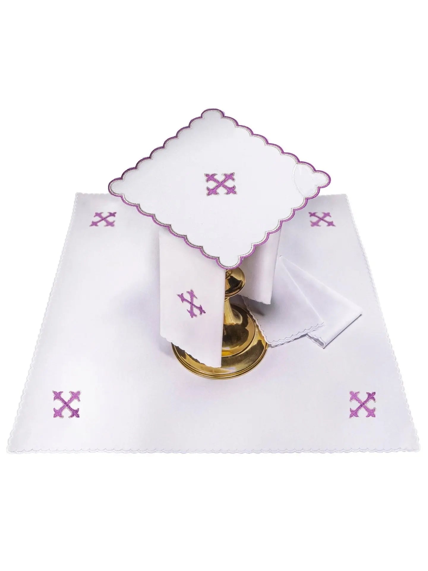 Embroidered chalice linen set purple cross