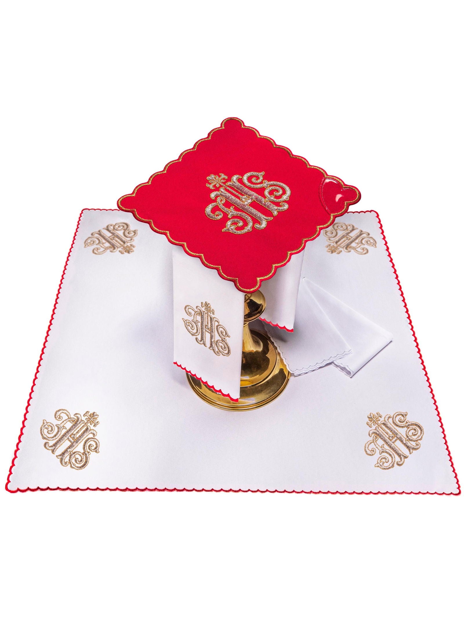 Chalice linen embroidered IHS Red