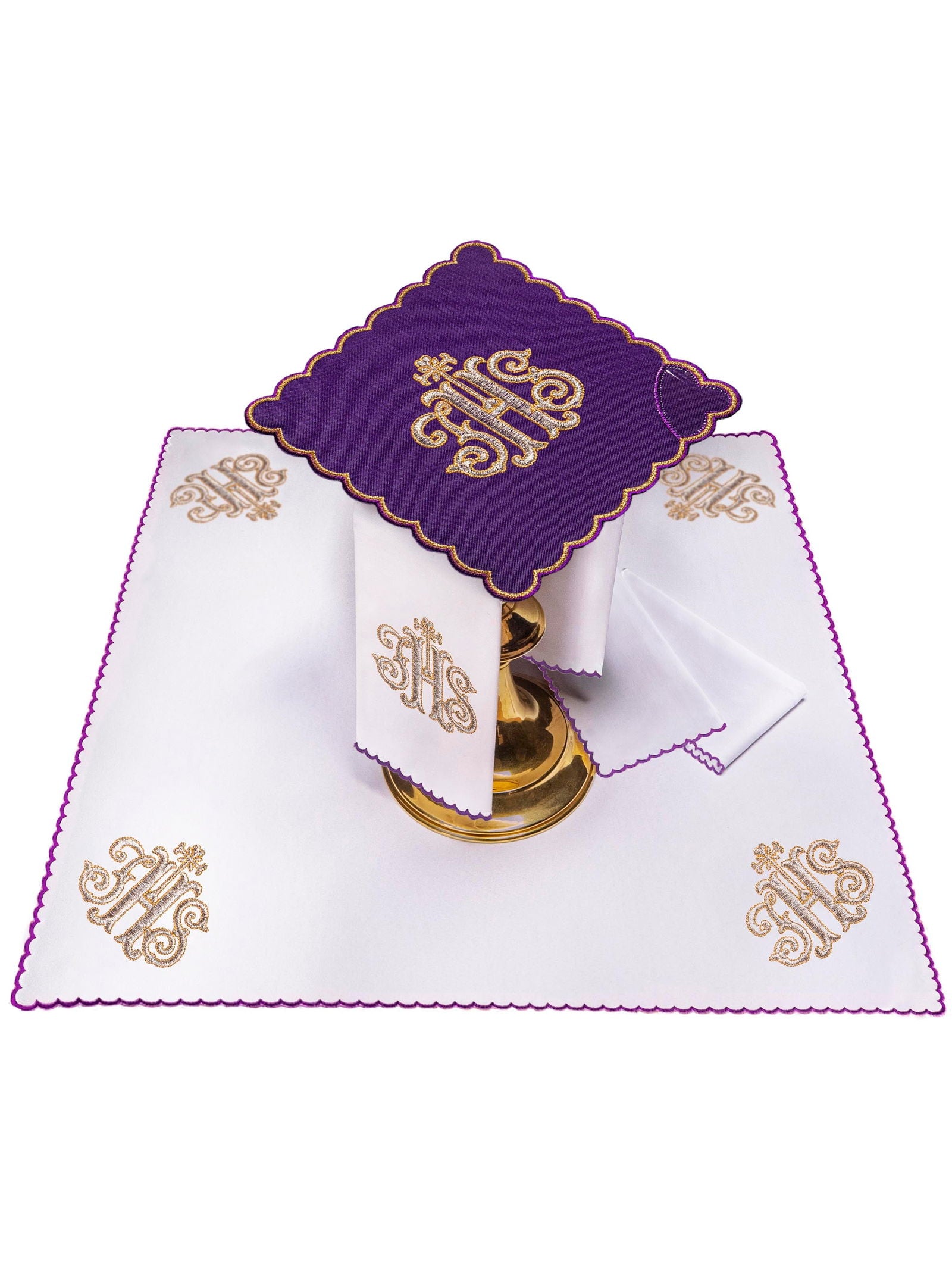 Embroidered Chalice Linen Purple IHS