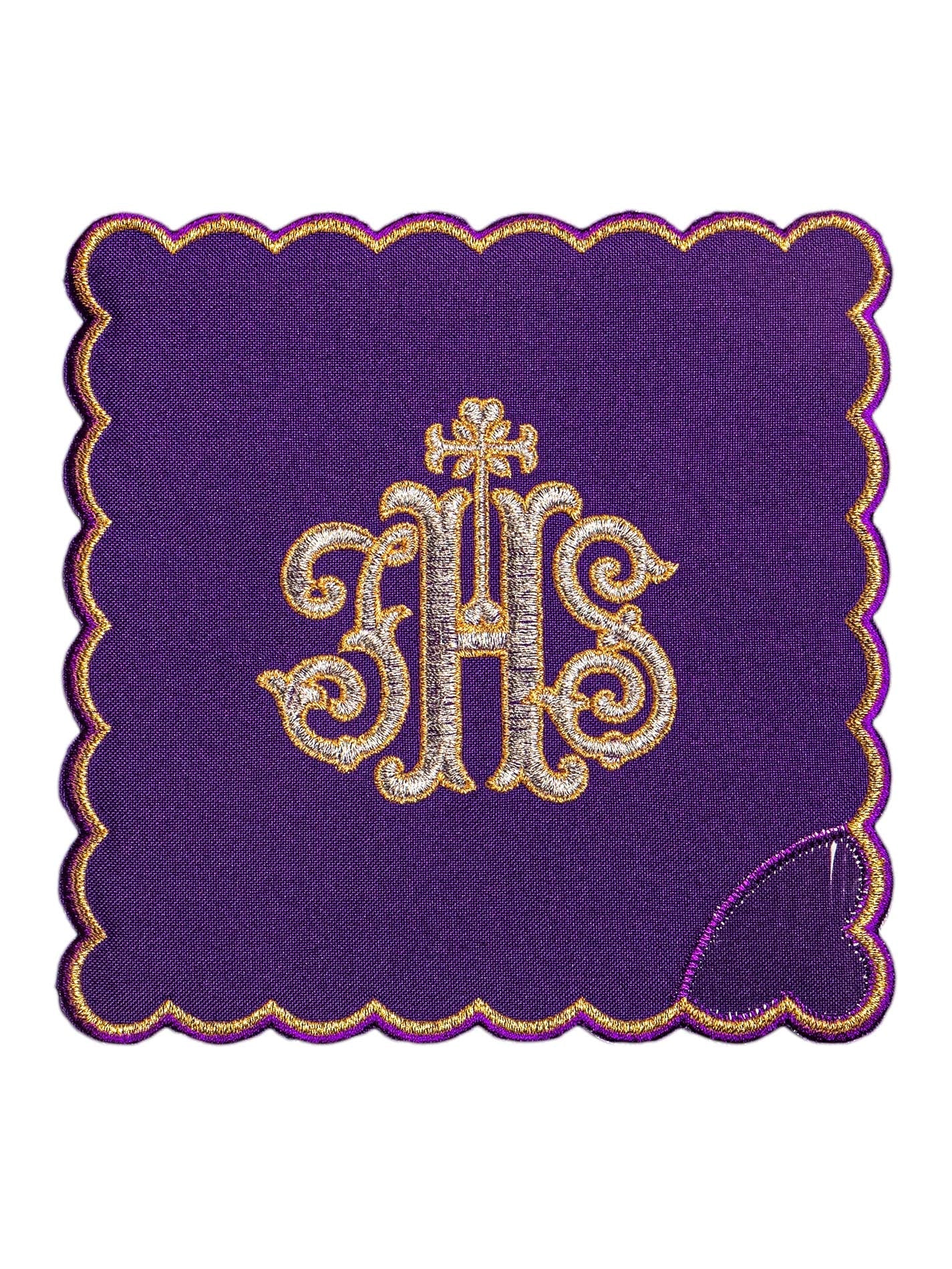 Embroidered Chalice Linen Purple IHS