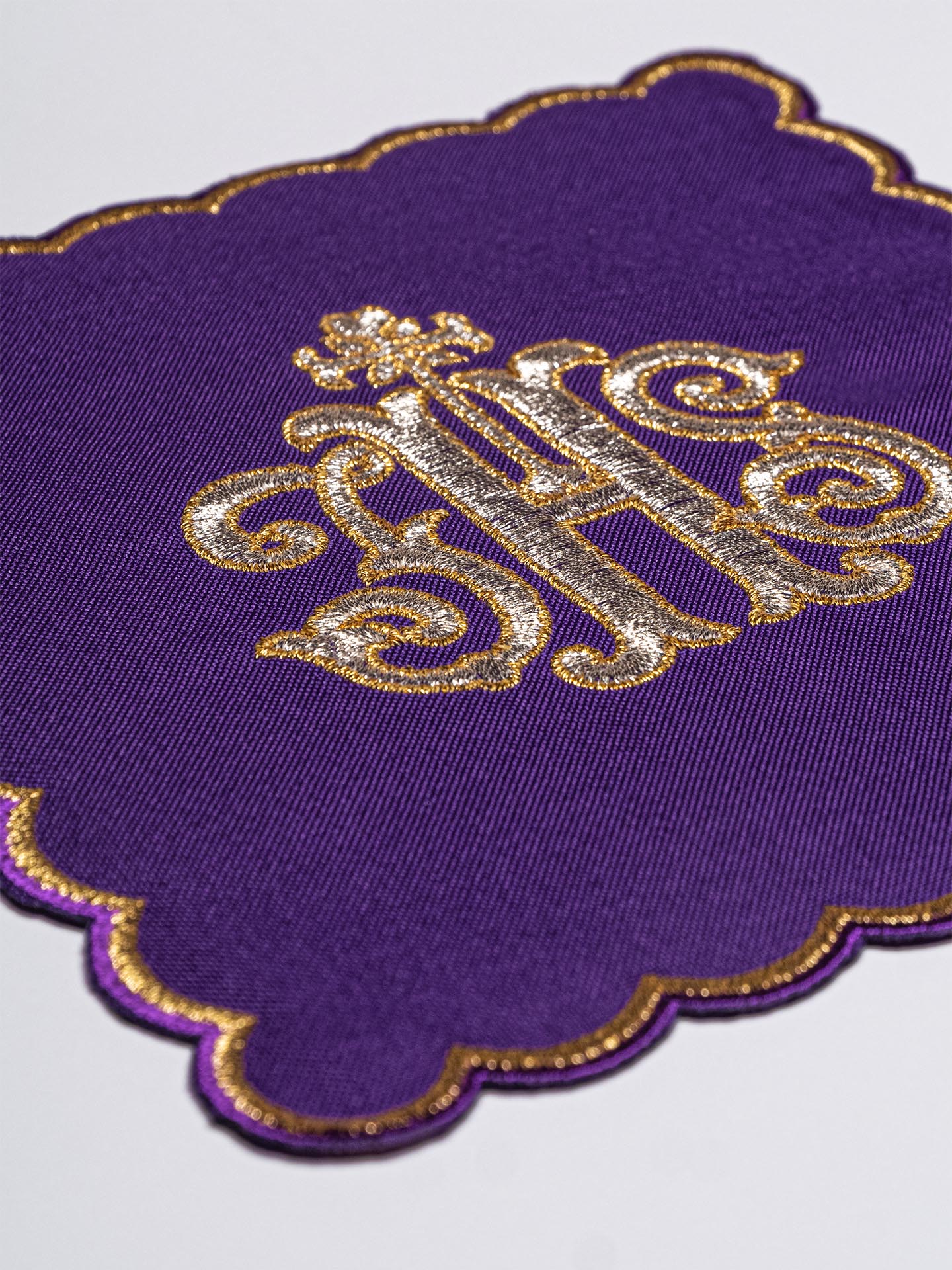 Embroidered Chalice Linen Purple IHS