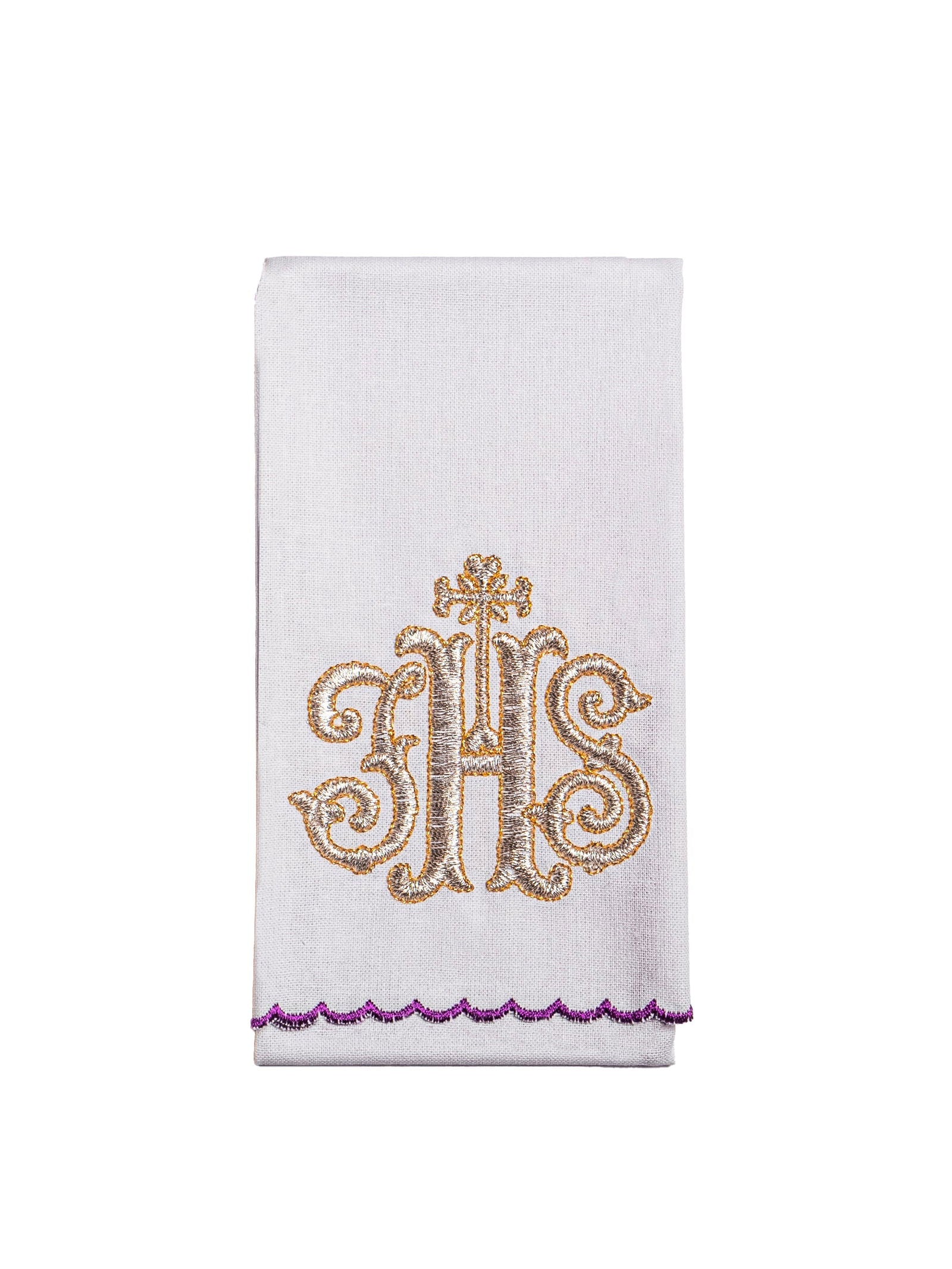 Embroidered Chalice Linen Purple IHS