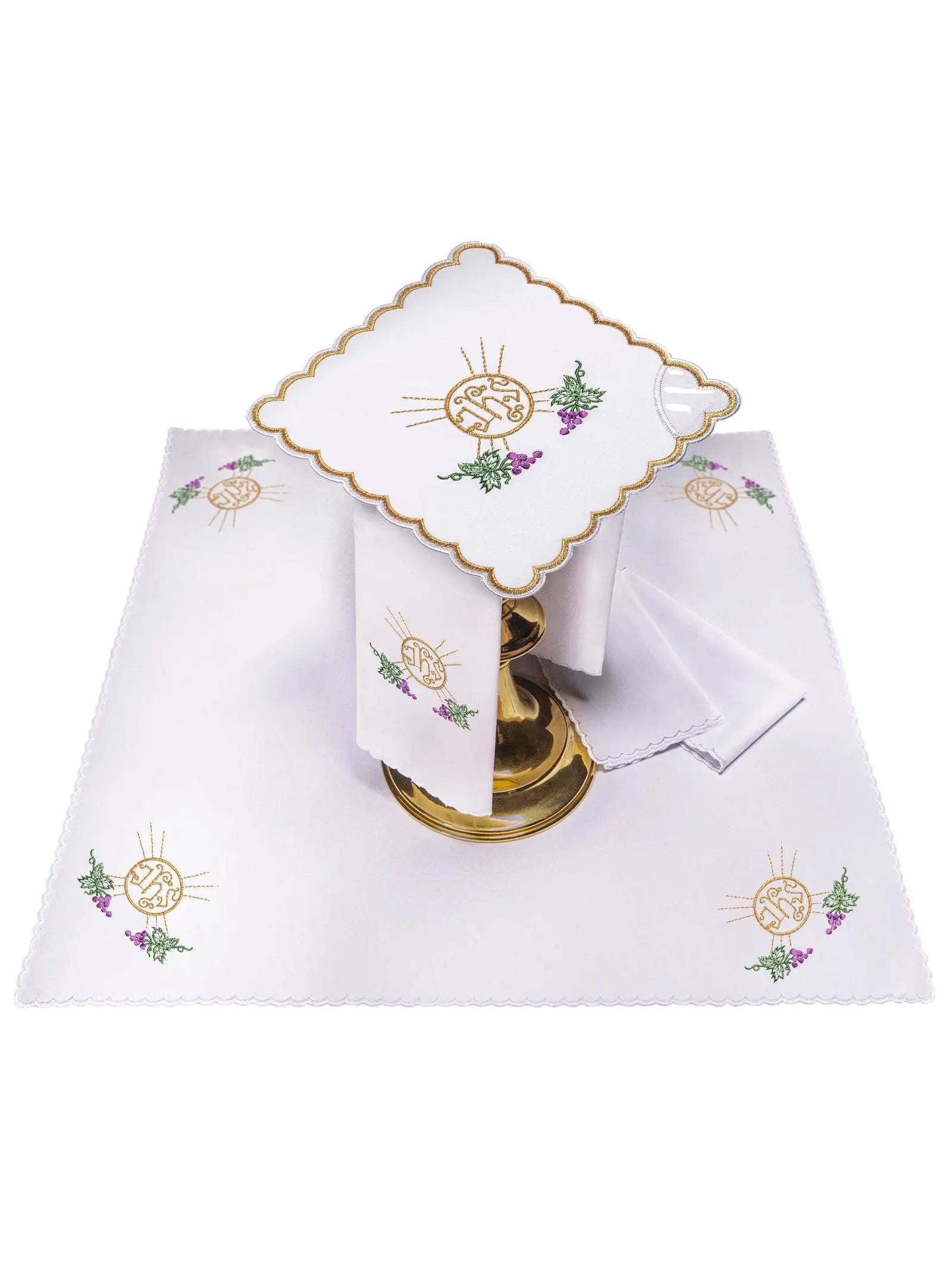 Embroidered chalice linen with grapes IHS
