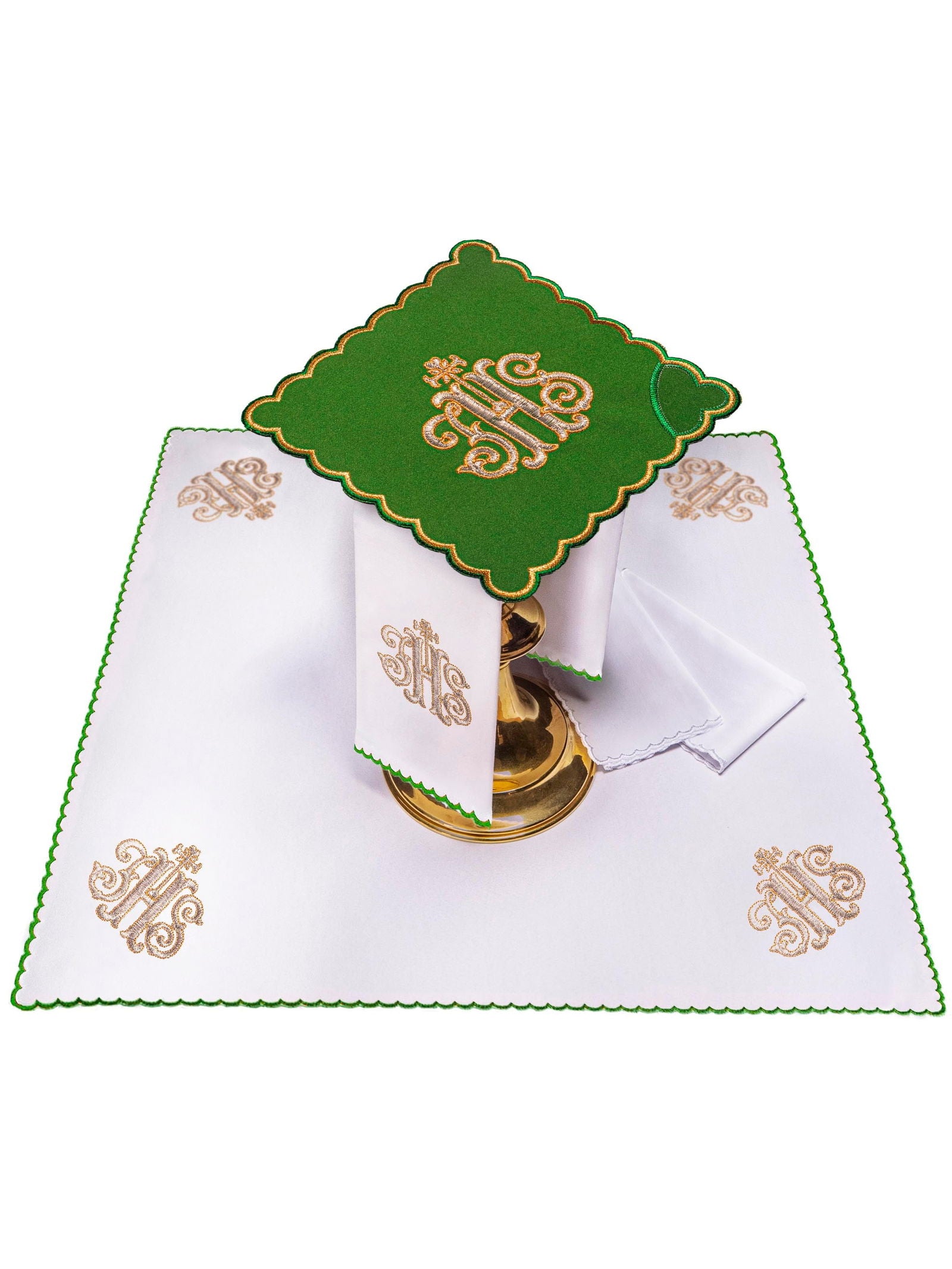 Chalice linen embroidered IHS green palka