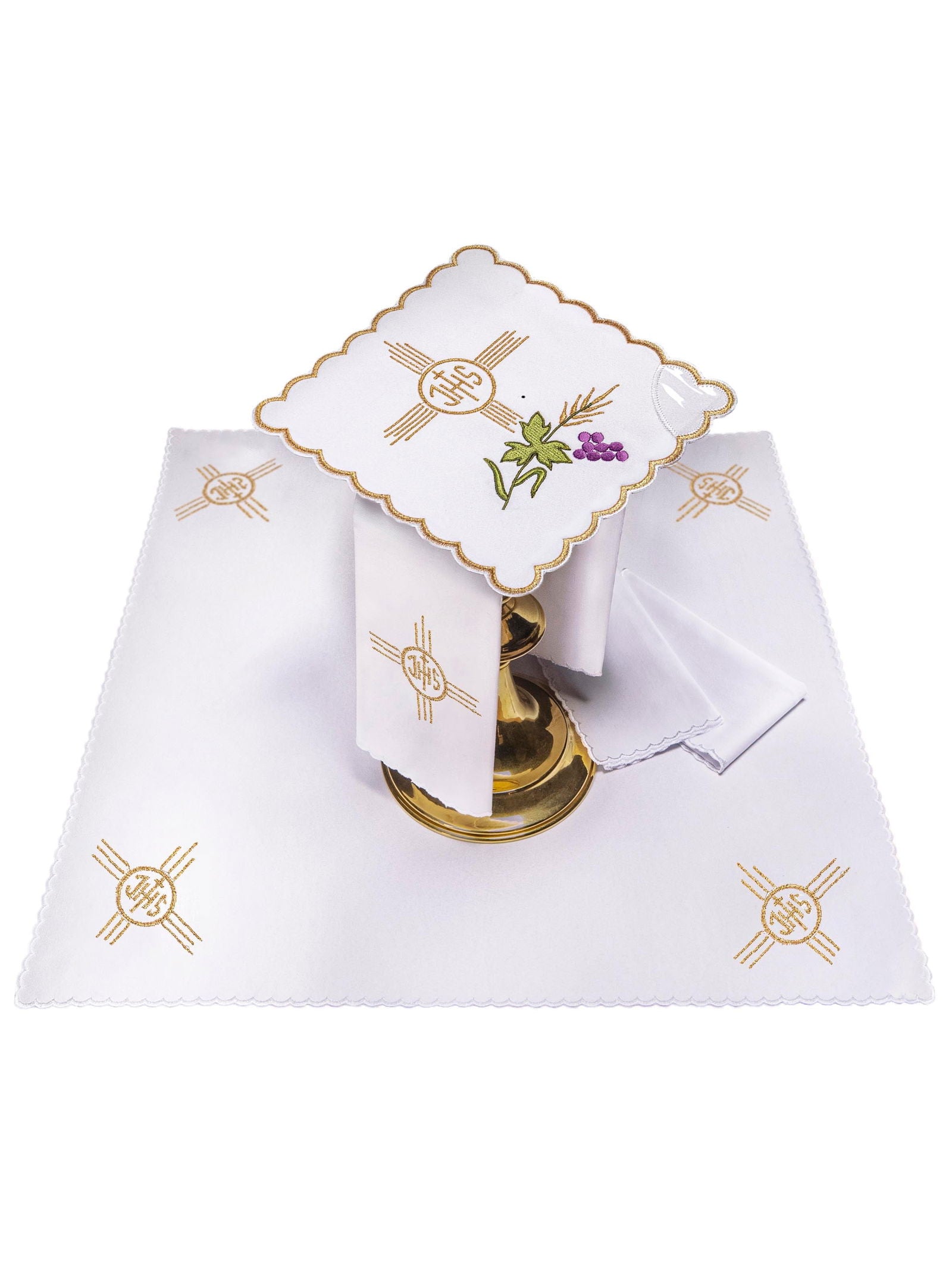 Chalice linen embroidered Cross and IHS