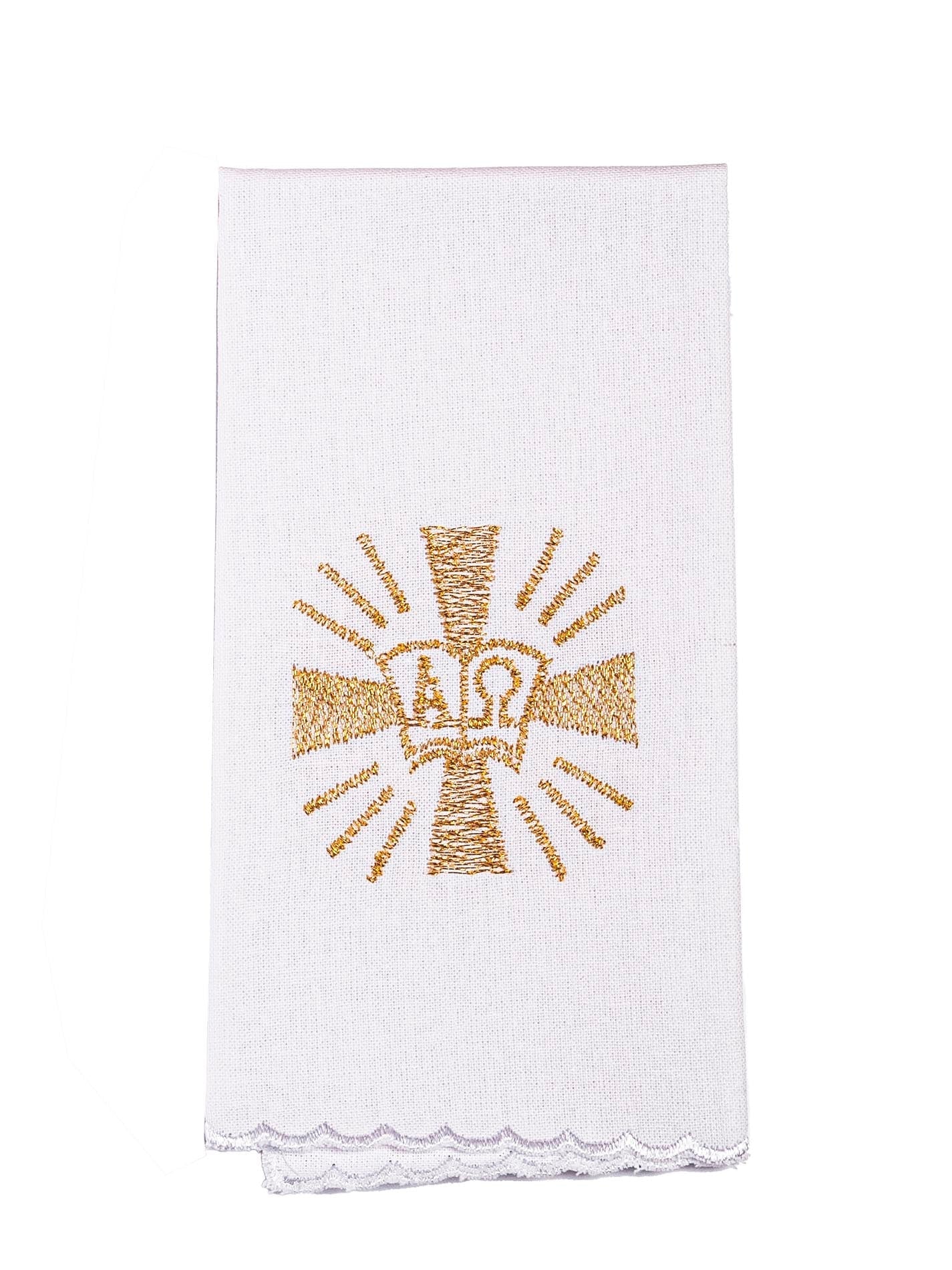 Chalice linen Cross and Alpha Omega