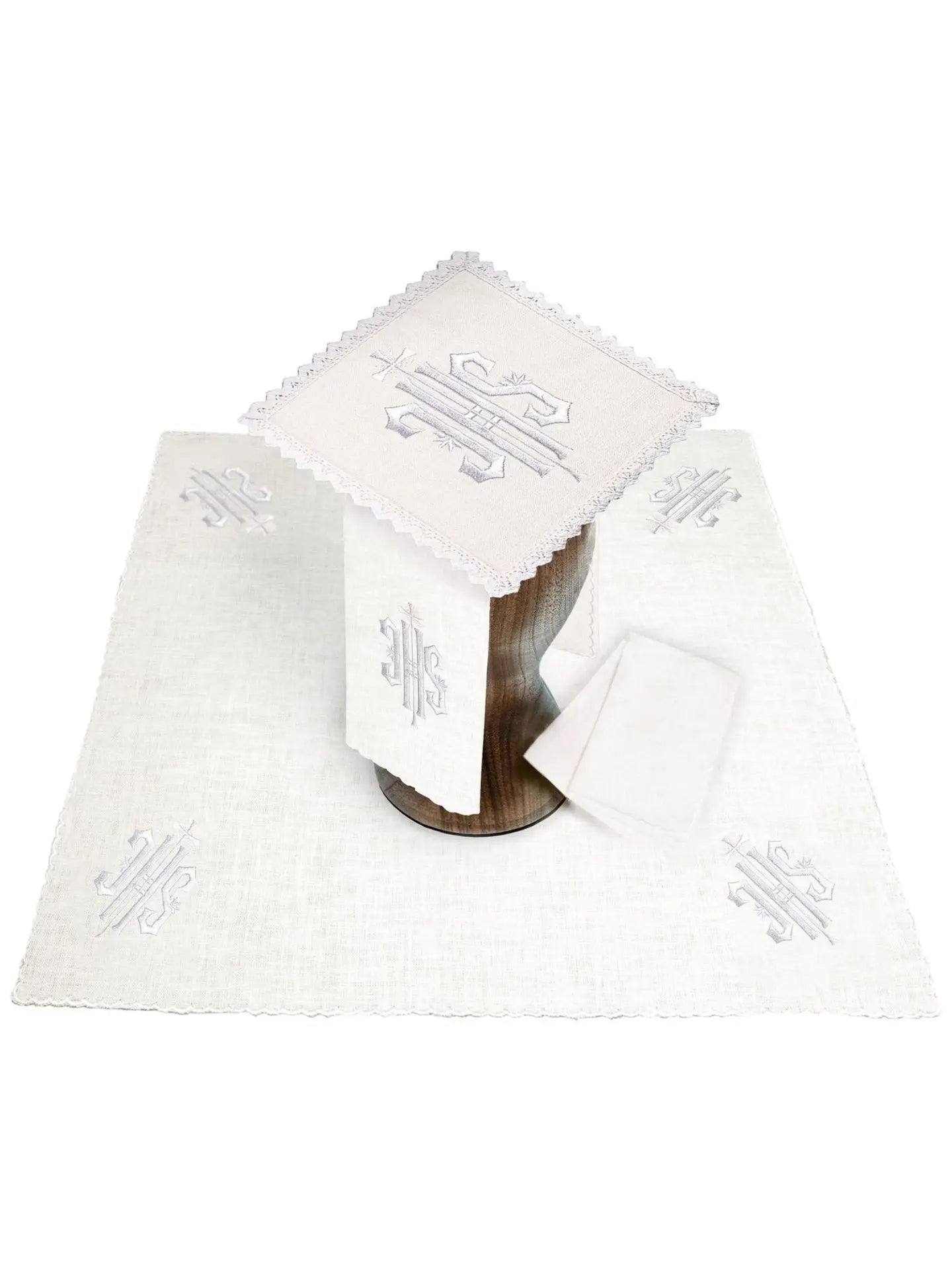 IHS embroidered linen chalice linen with white embroidery