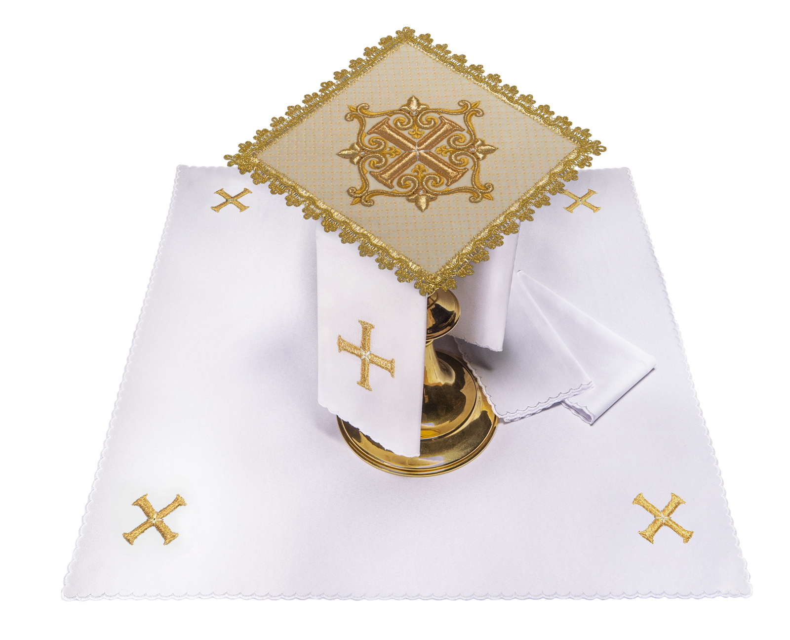 Chalice linen with embroidered cross ecru velvet