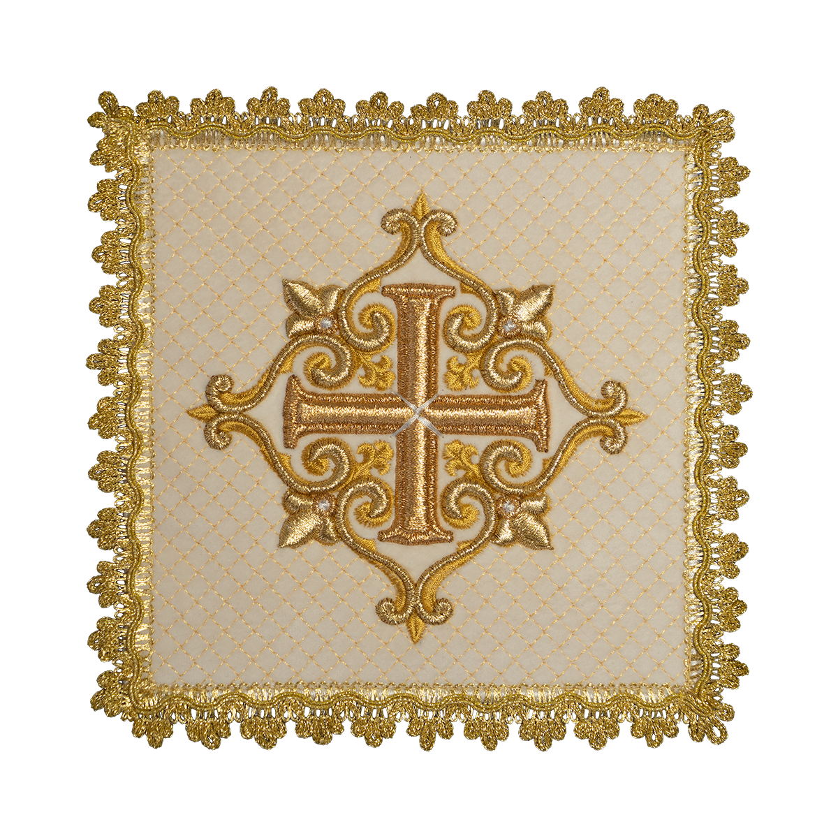 Chalice linen with embroidered cross ecru velvet