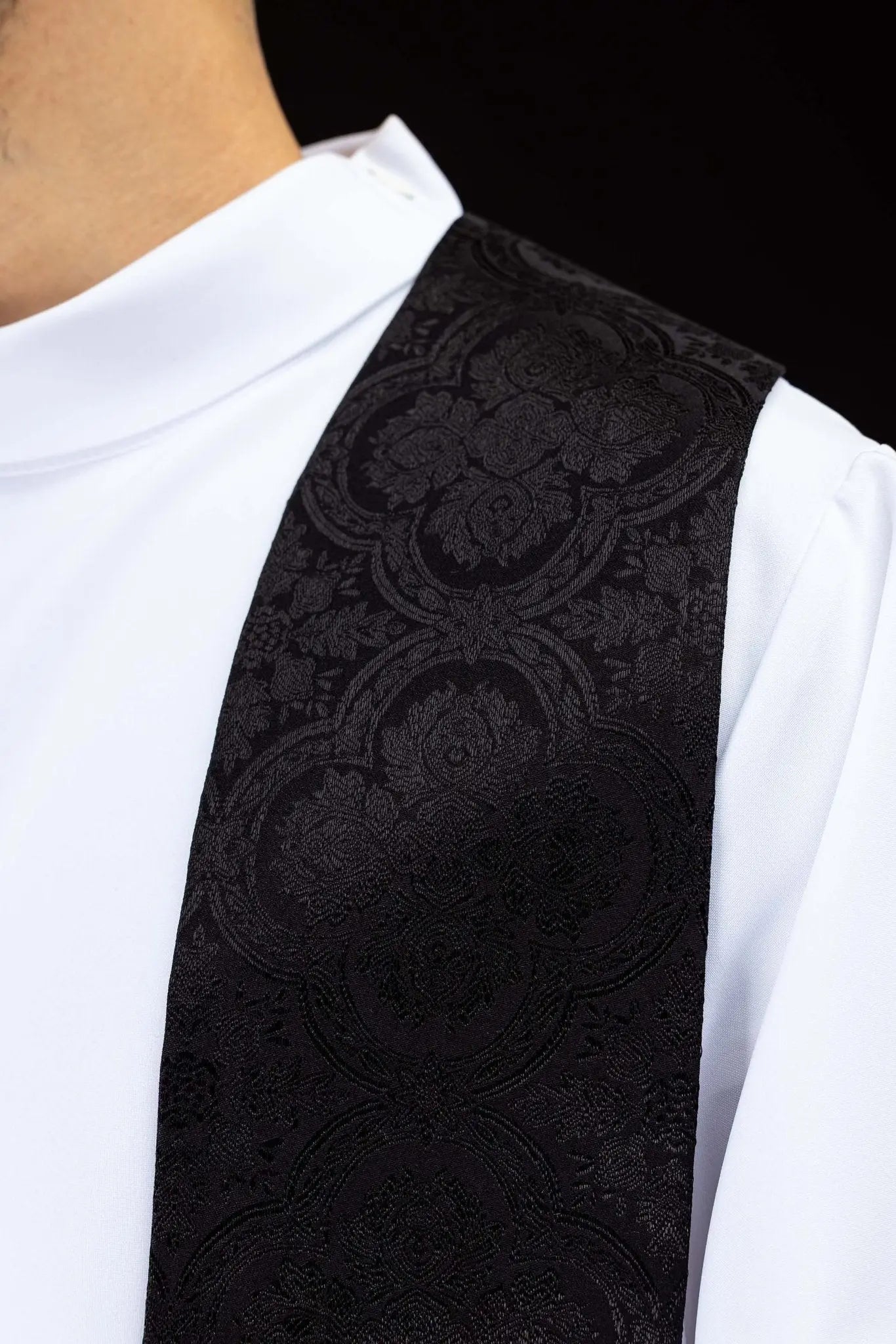Black Jacquard Stole with Embroidered Cross - HAFTINA ATELIER