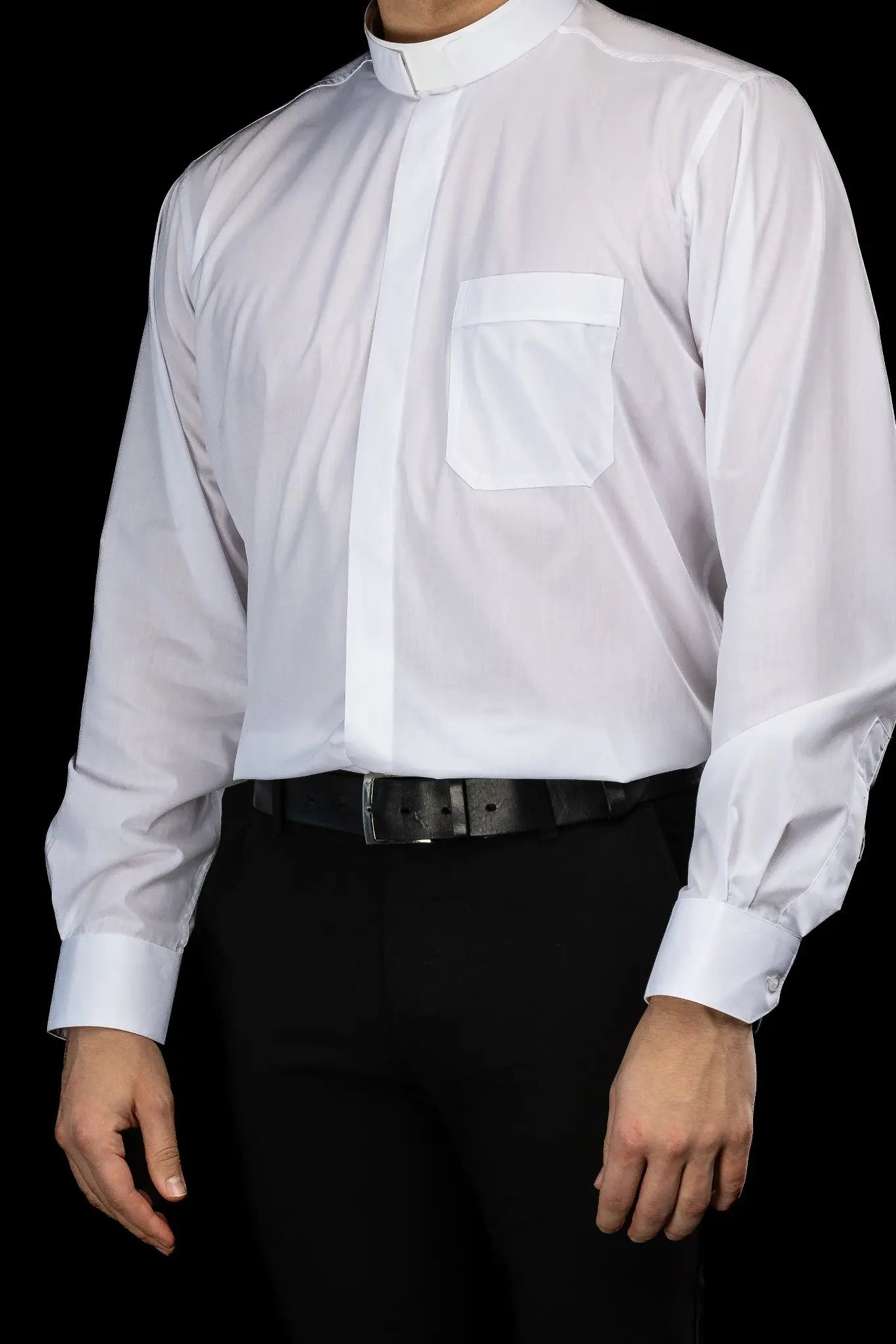 Roman Clergy Shirt White Long Sleeve with Collar Tab
