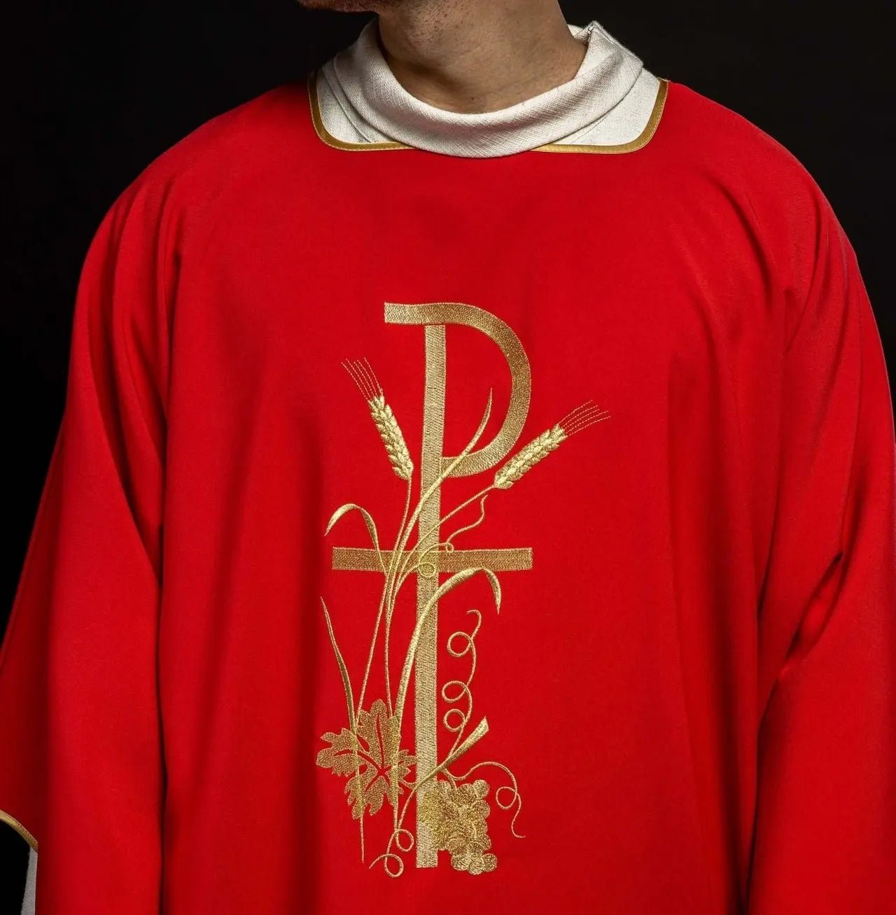 Red Dalmatic with Golden Pax Cross Embroidery