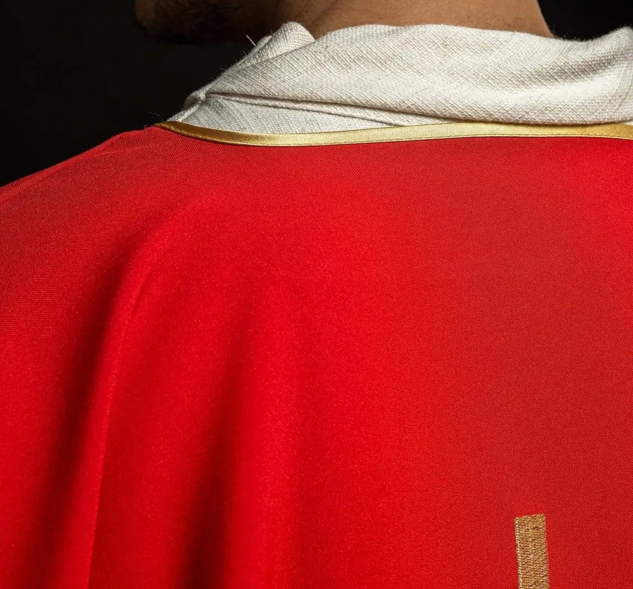 Red Dalmatic with Golden Pax Cross Embroidery