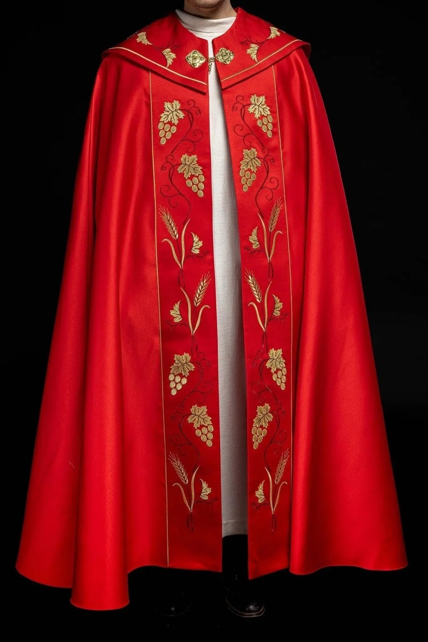 Red liturgical chapel with gold IHS and grape embroidery