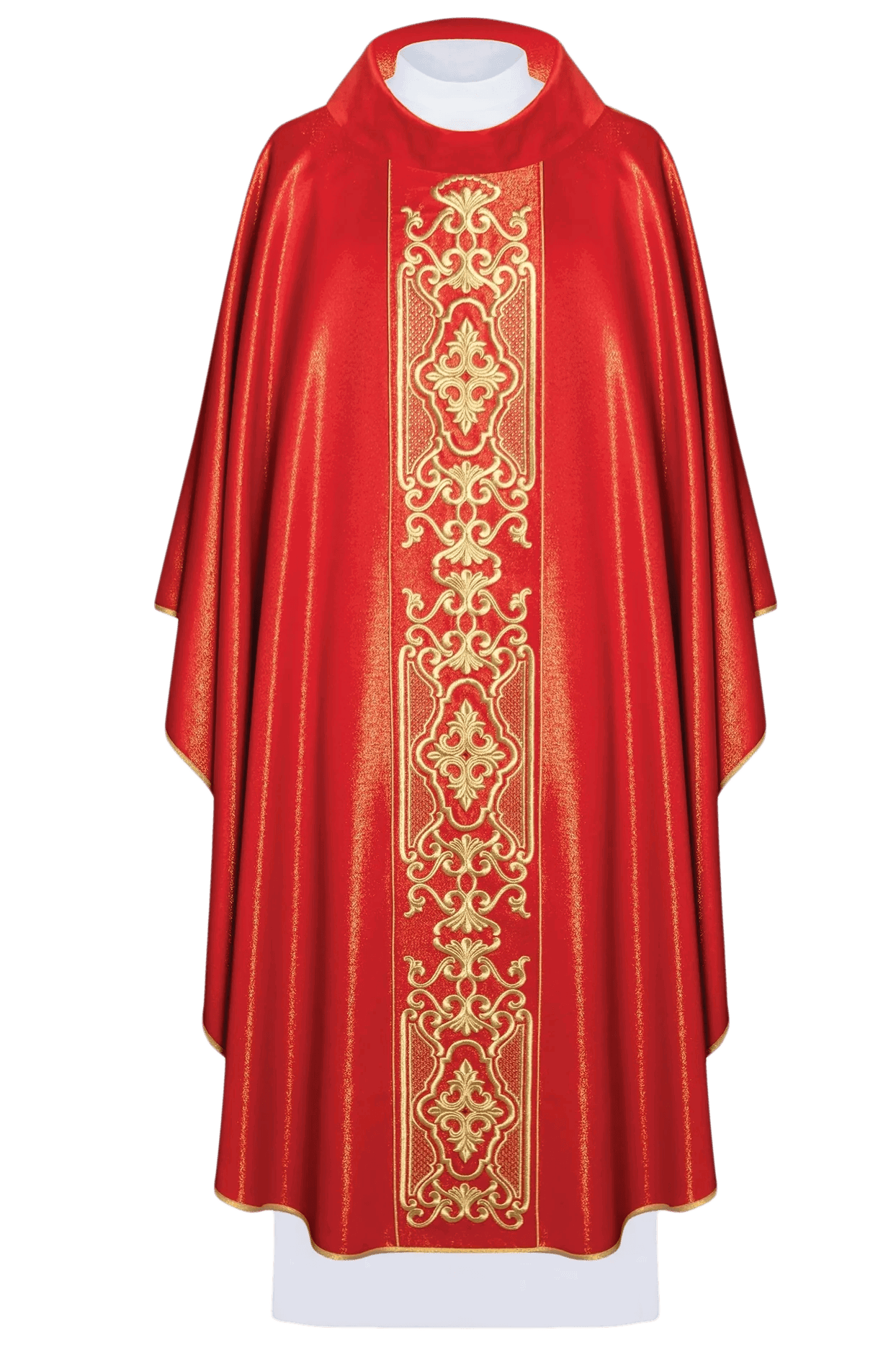 Red chasuble richly embroidered lustre