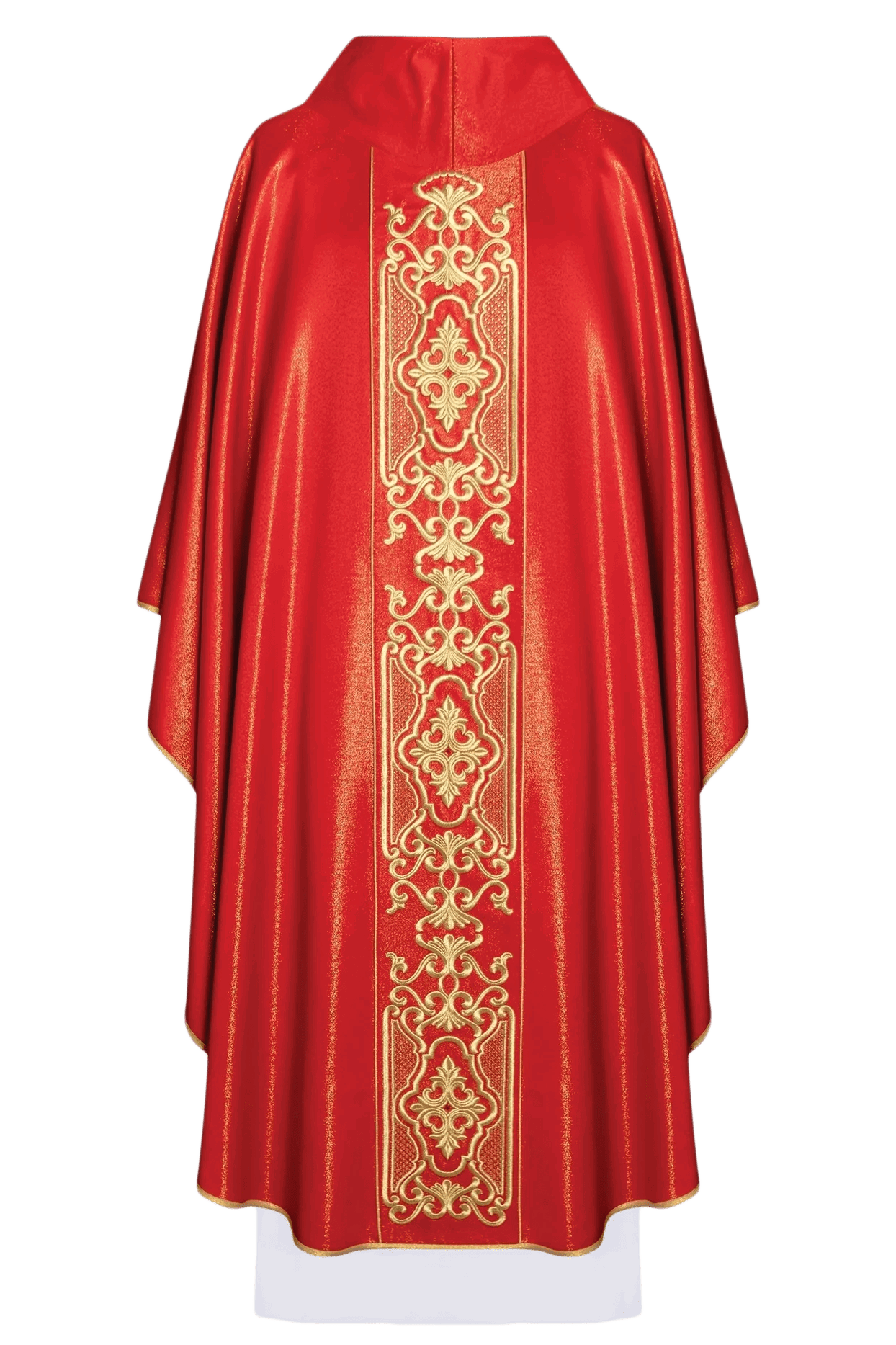 Red chasuble richly embroidered lustre