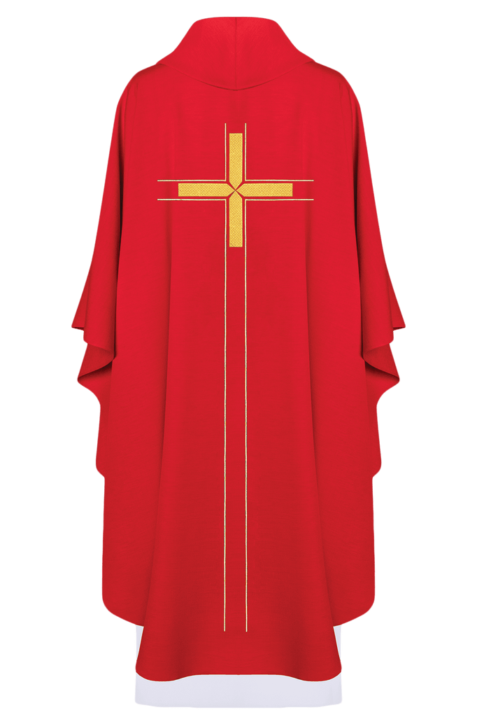 Czerwony ornat haftowany w minimalistyczny design