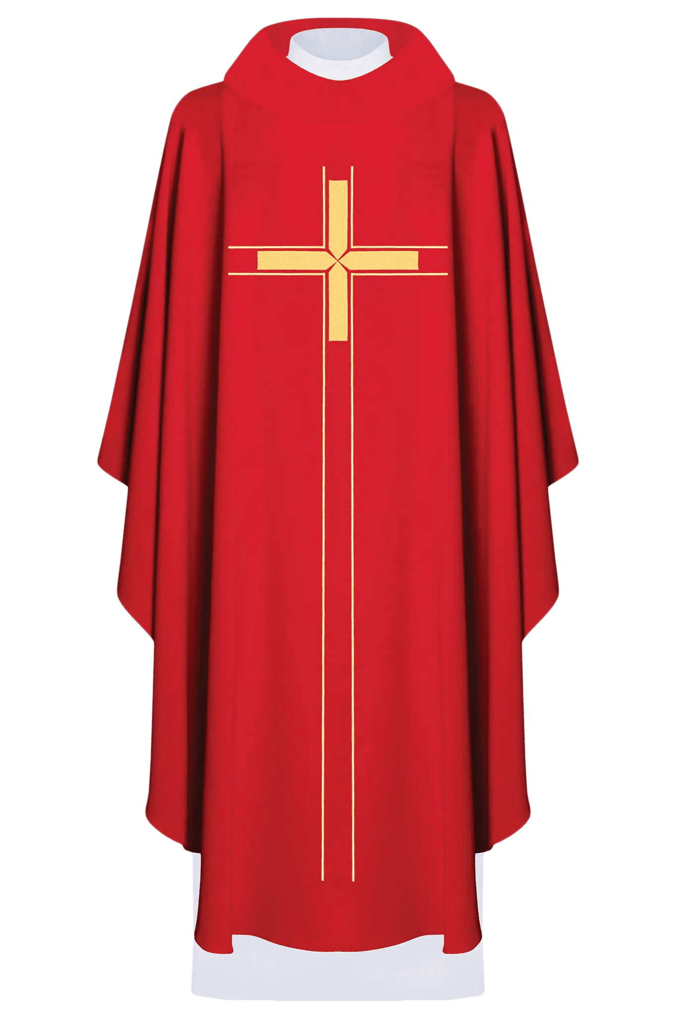 Red chasuble embroidered in minimalist design