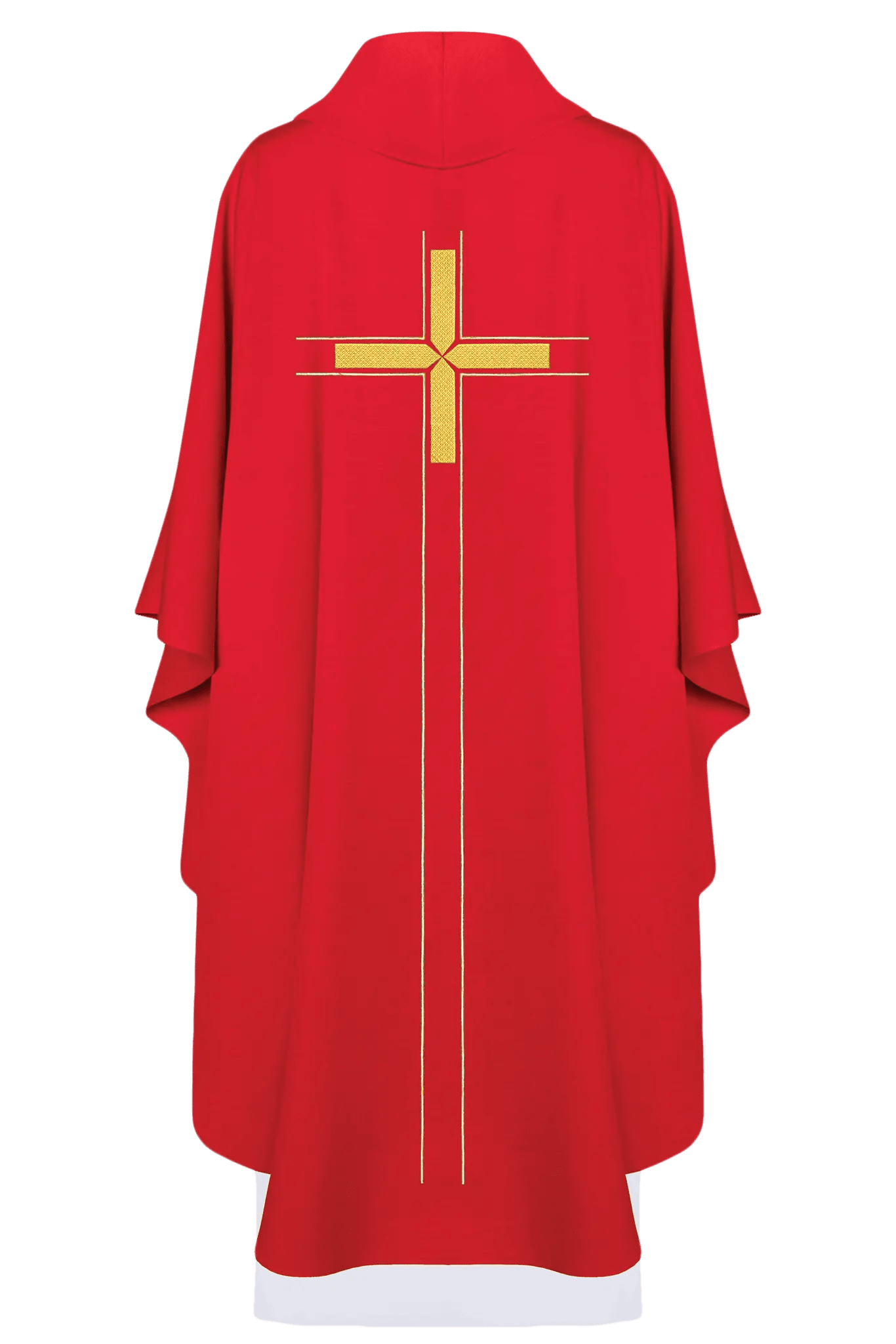 Red chasuble embroidered in minimalist design