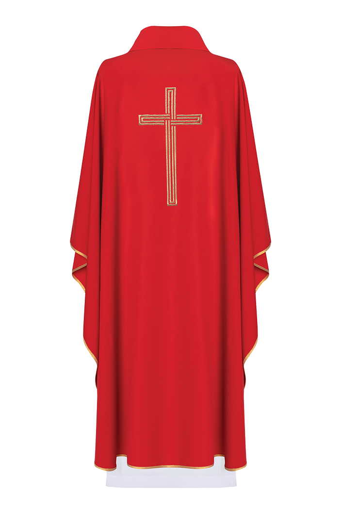 Red chasuble embroidered with Cross