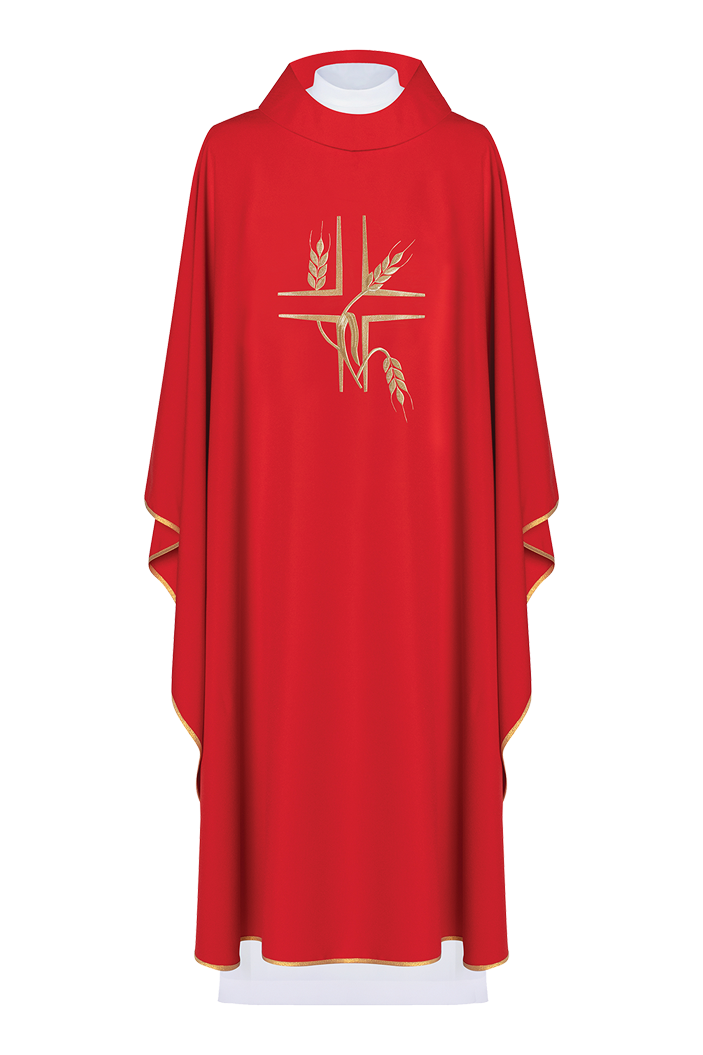 Red chasuble with embroidery of the Cross and Spikes