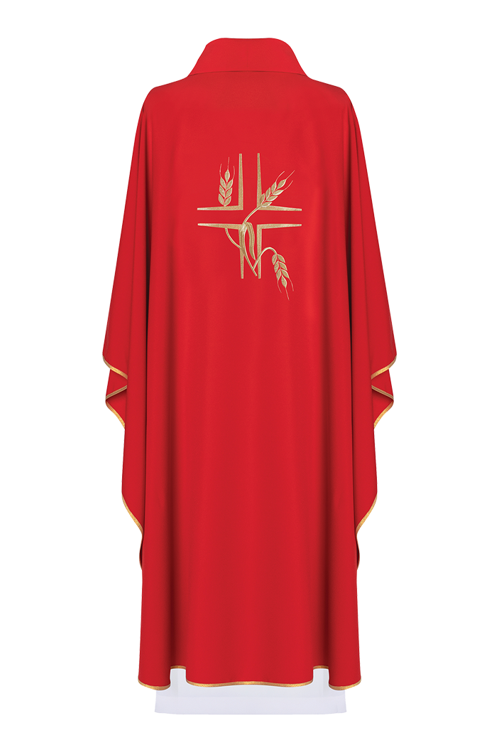 Red chasuble with embroidery of the Cross and Spikes