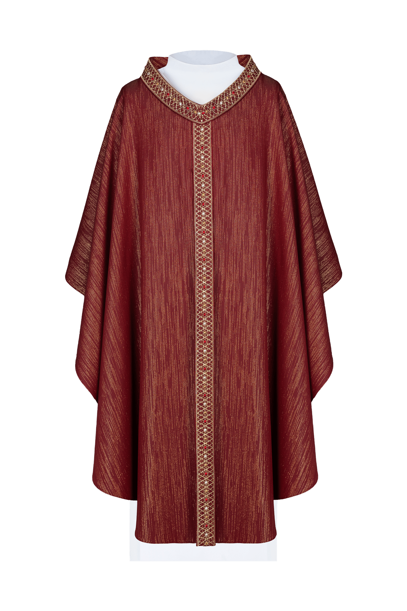 Red Chasuble with Embroidered Belt and Collar